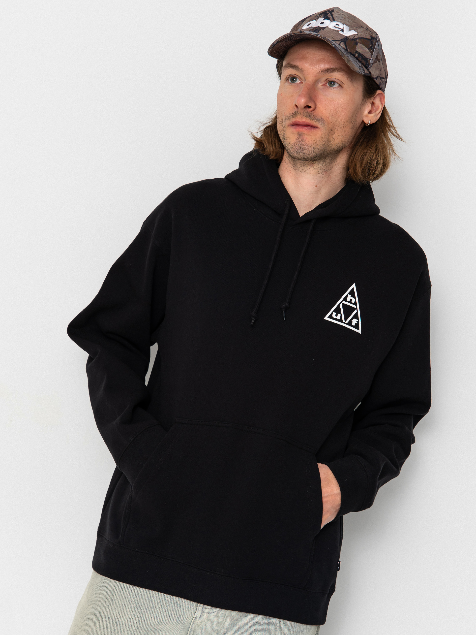 Hanorac cu glugă HUF Triple Triangle HD (black/white)