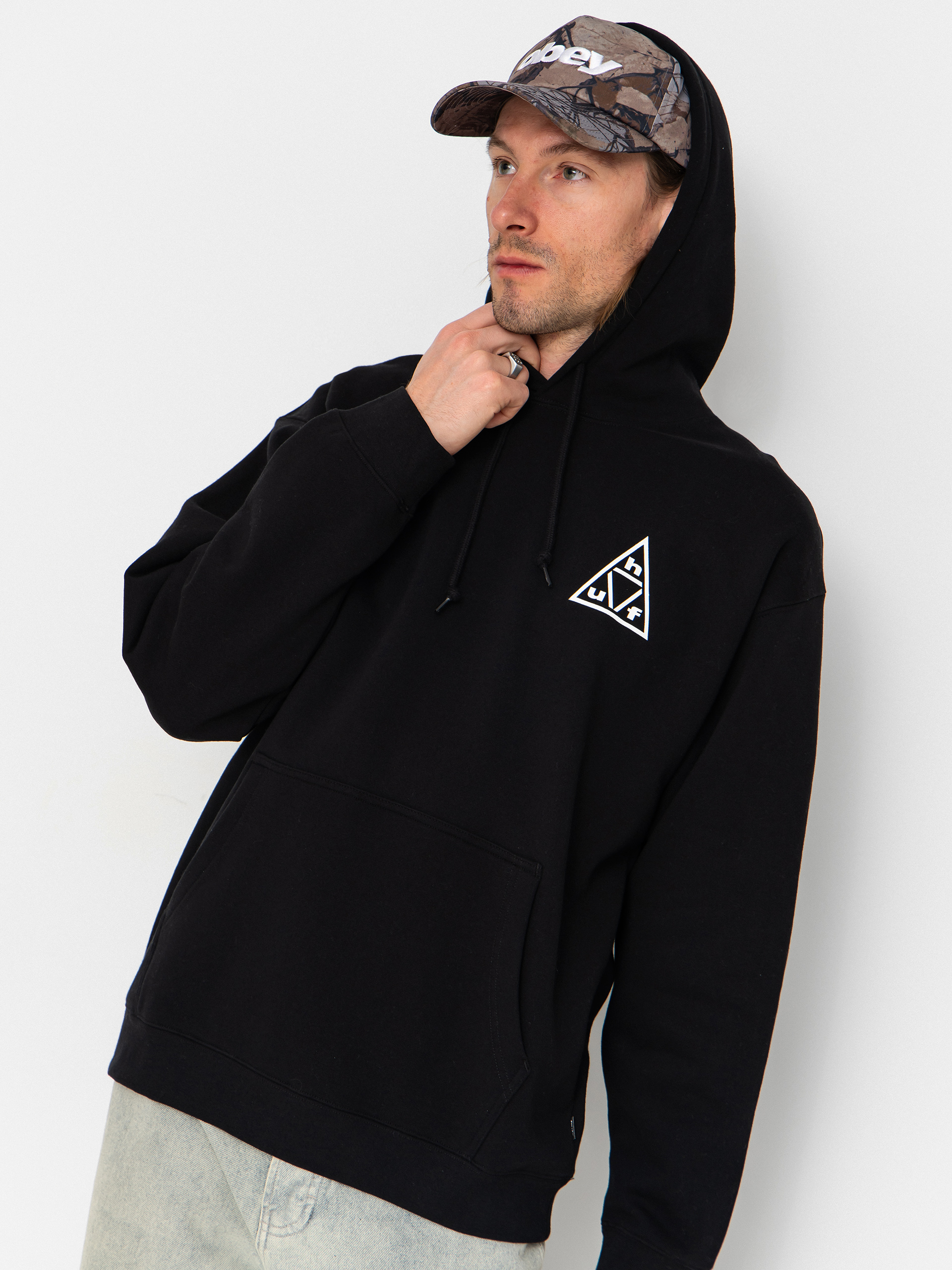 Hanorac cu glugă HUF Triple Triangle HD (black/white)