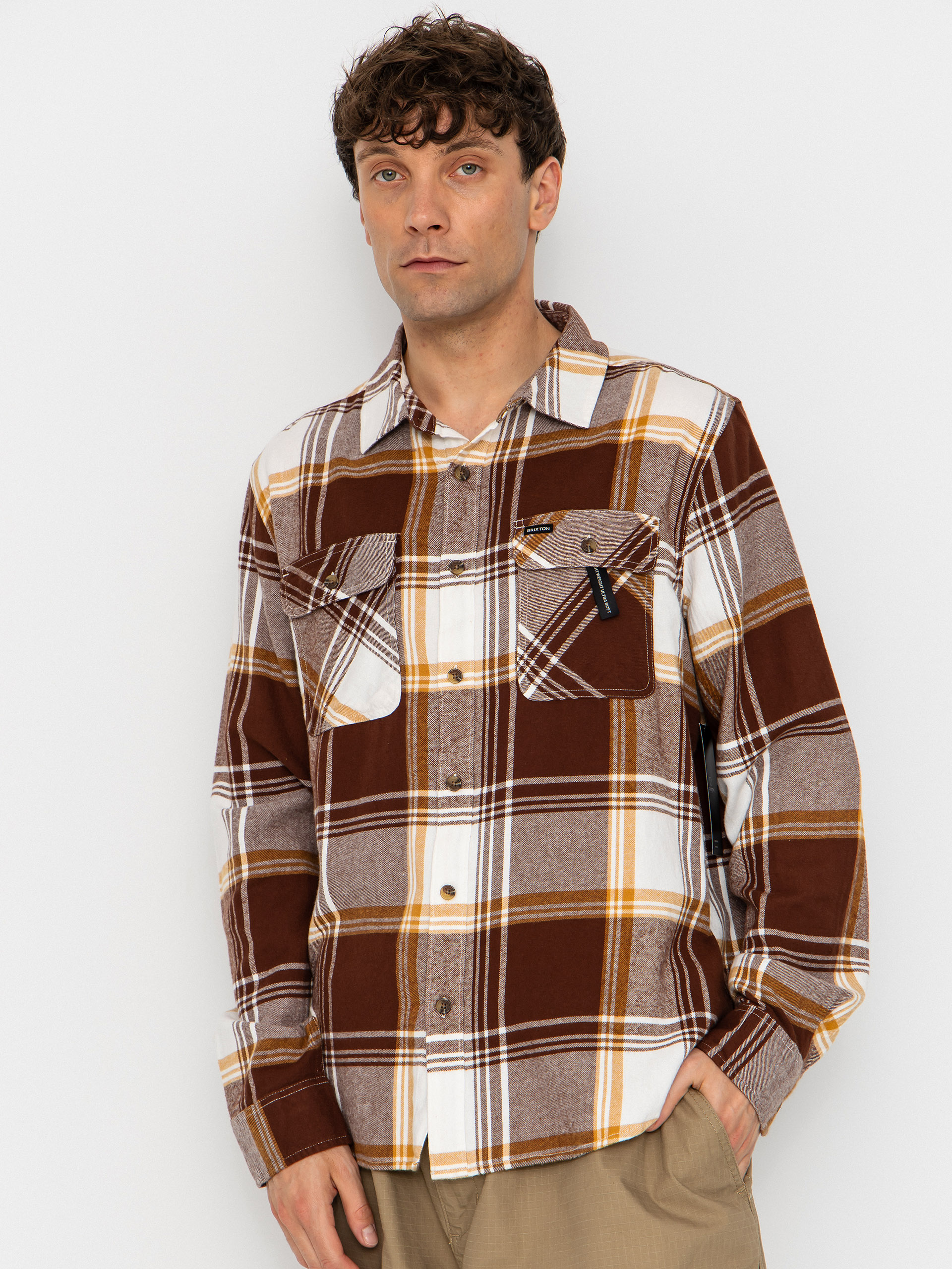 Cămașă Brixton Bowery Lw Ultra Flannel (chocolate/off white)