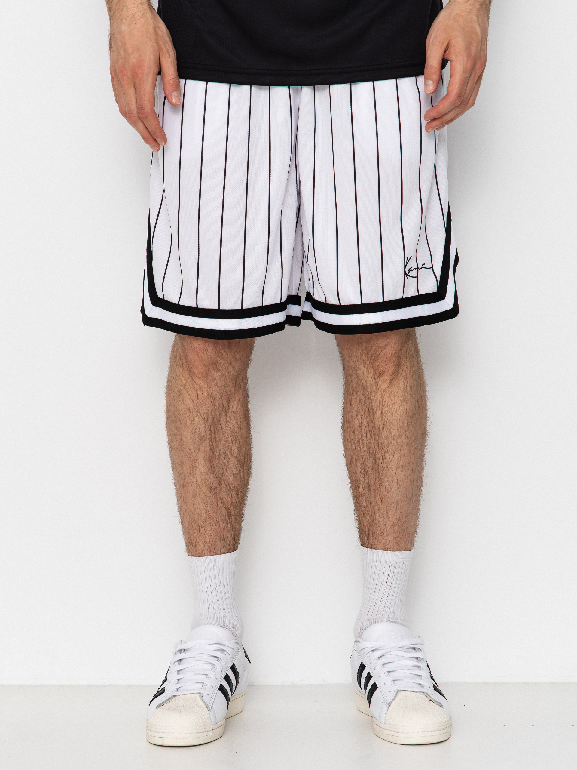 Pantaloni scurți Karl Kani Small Signature Pinstripe Mesh (white/black)