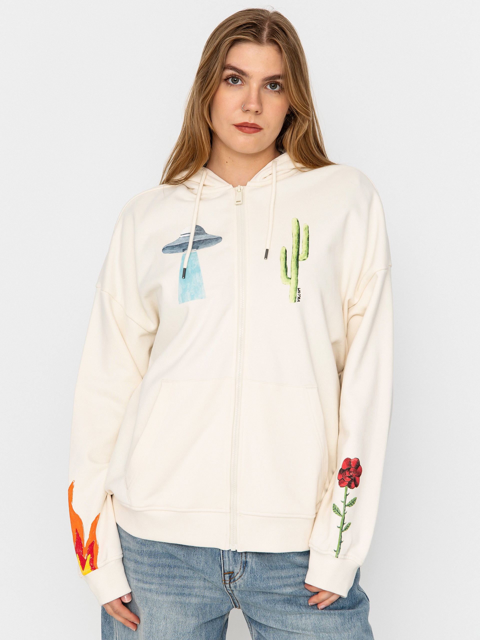 Hanorac cu glugă Volcom Fa Mickey Mason ZHD Wmn (off white)