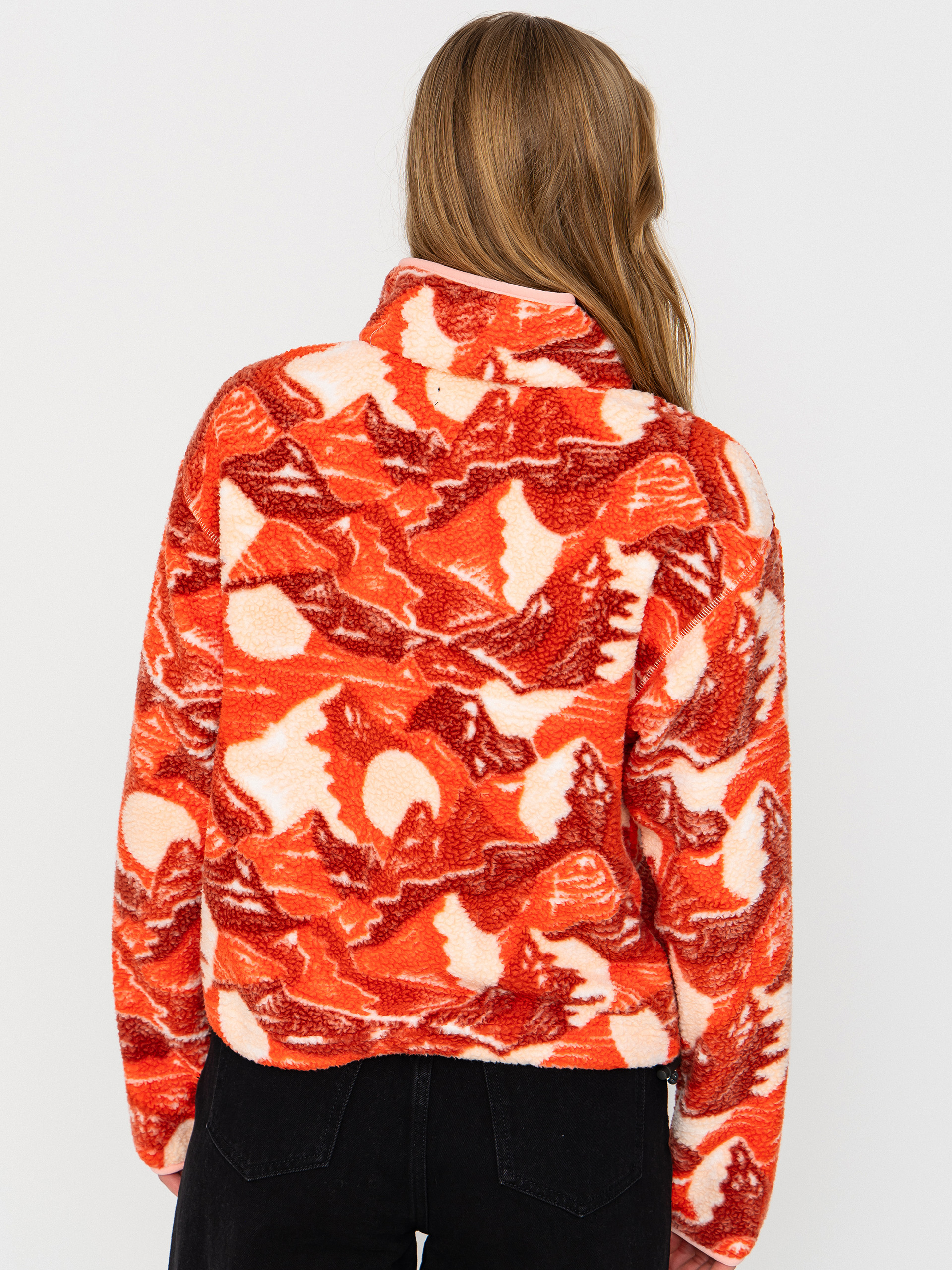 Pentru femei Hanorac din fleece Columbia Helvetia II Printed Cropped Half Snap (poppy red/sunscape)