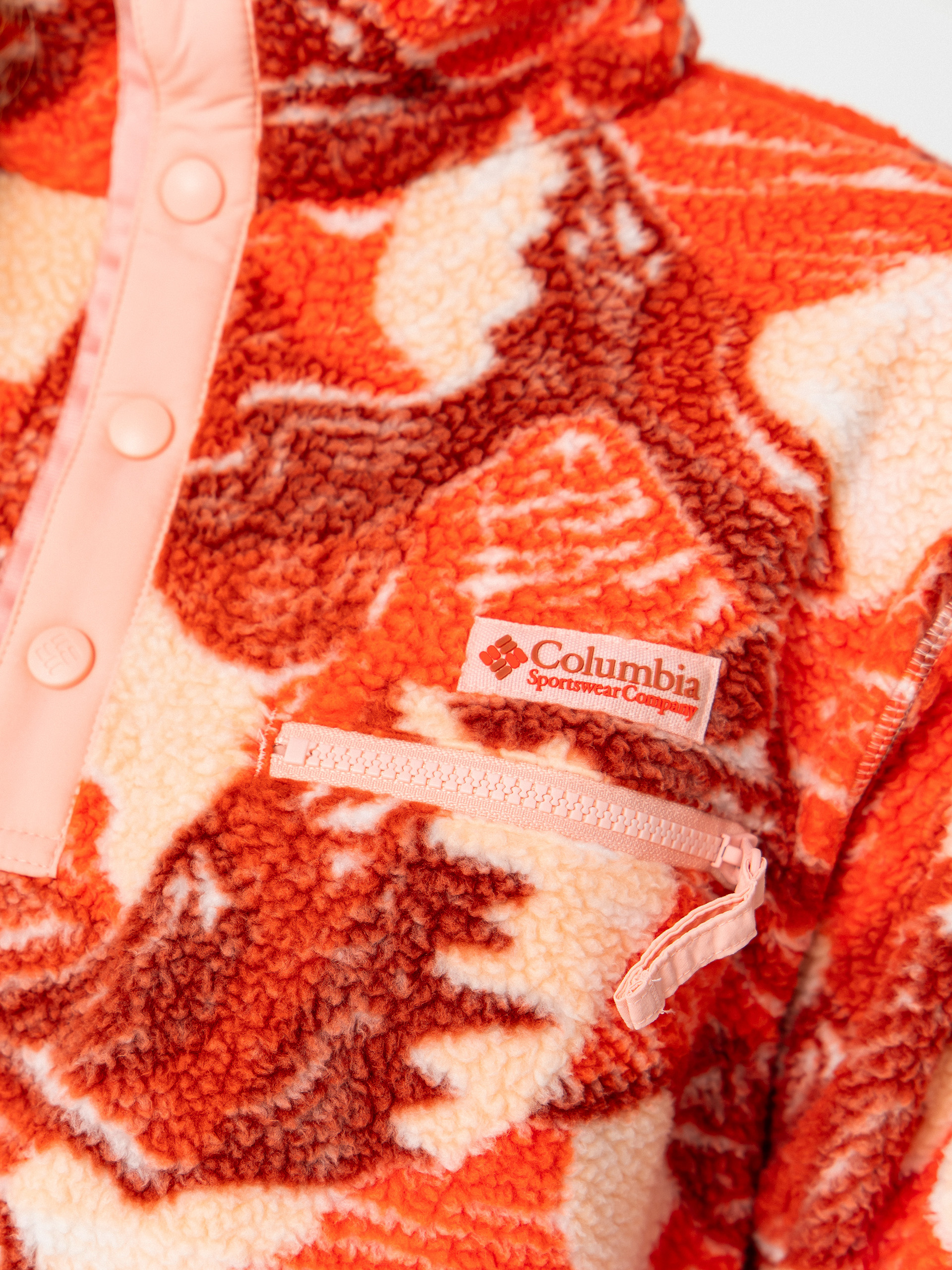 Pentru femei Hanorac din fleece Columbia Helvetia II Printed Cropped Half Snap (poppy red/sunscape)