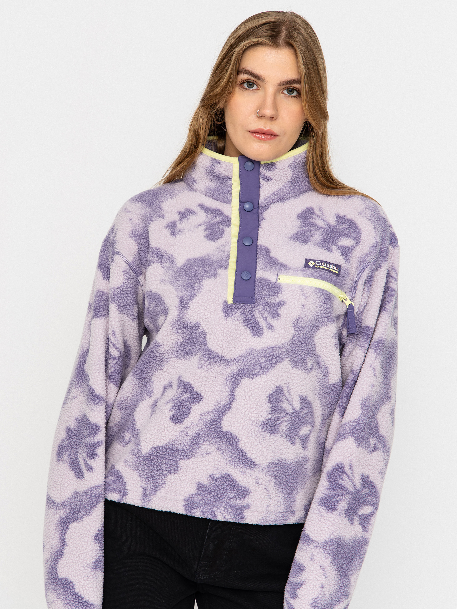 Hanorac din fleece Columbia Helvetia II Printed Cropped Half Snap Wmn (stormwatch/sprayflower)