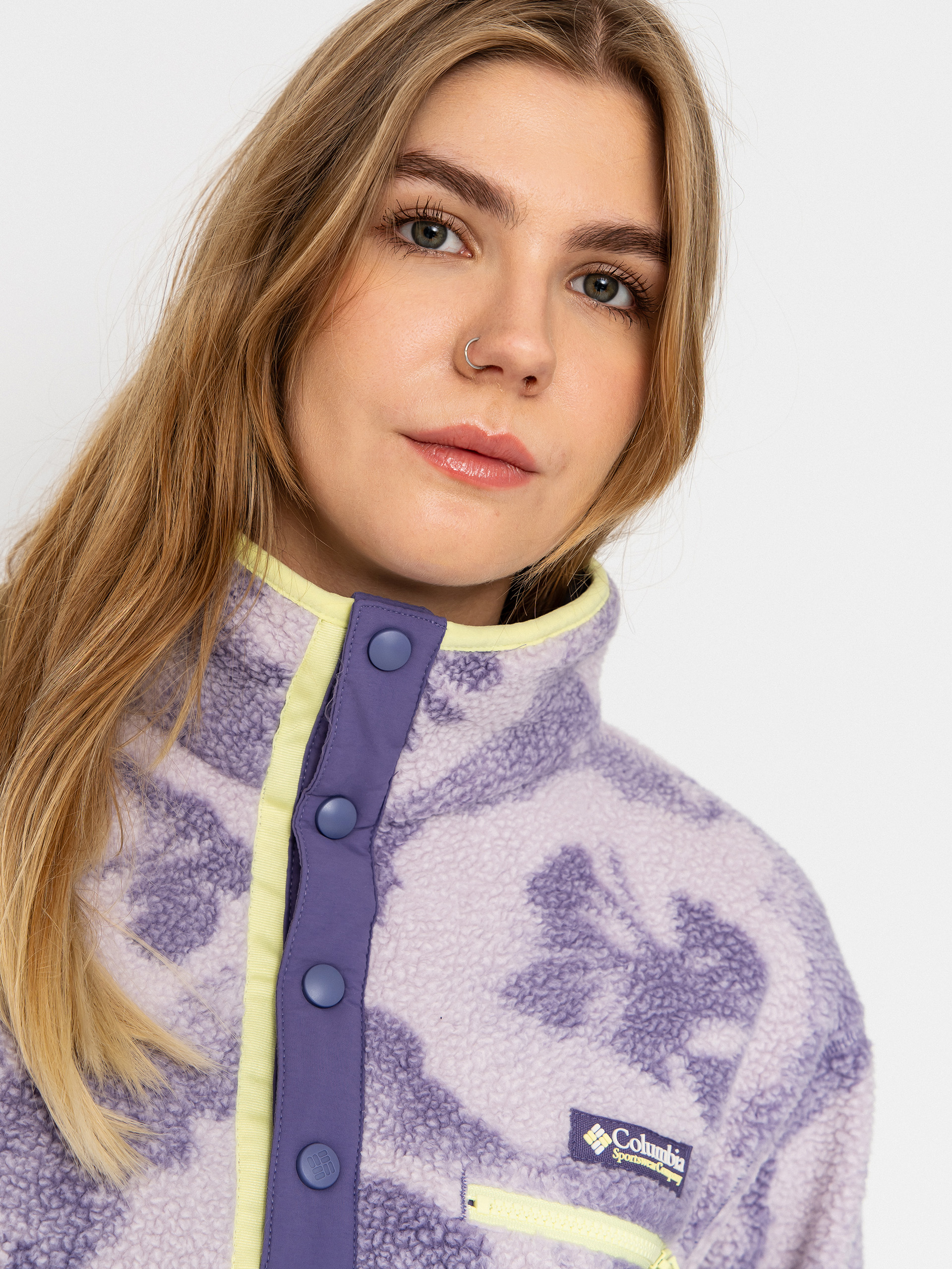 Pentru femei Hanorac din fleece Columbia Helvetia II Printed Cropped Half Snap (stormwatch/sprayflower)