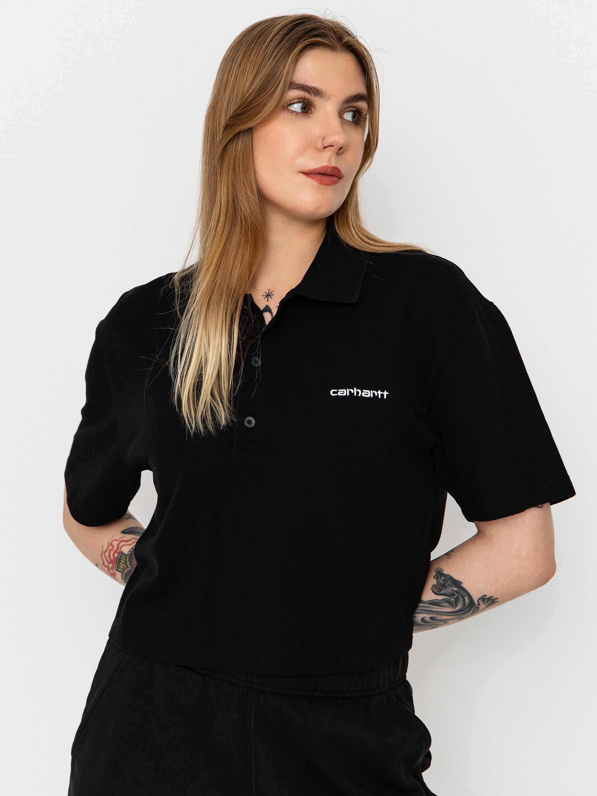 Tricou Carhartt WIP Script Polo Wmn (black/white)