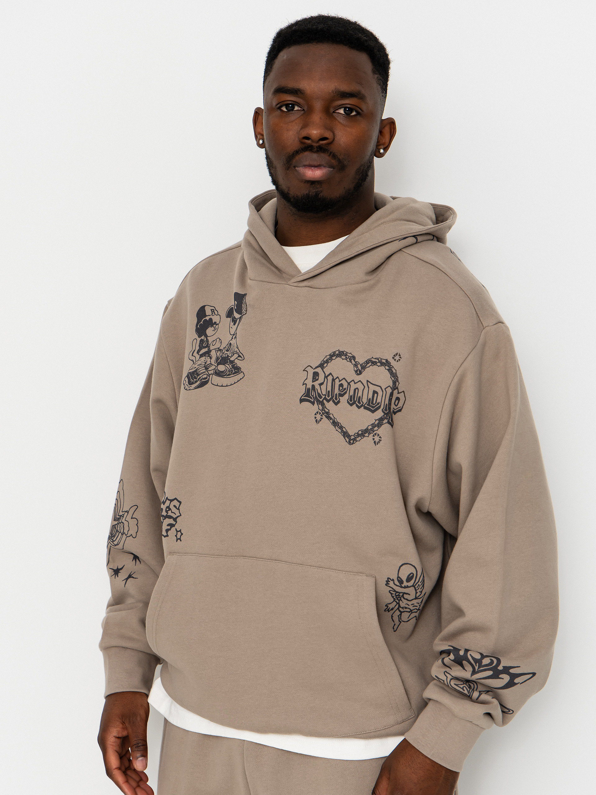 Hanorac cu glugă RipNDip Westside Distressed HD (dark sand wash)