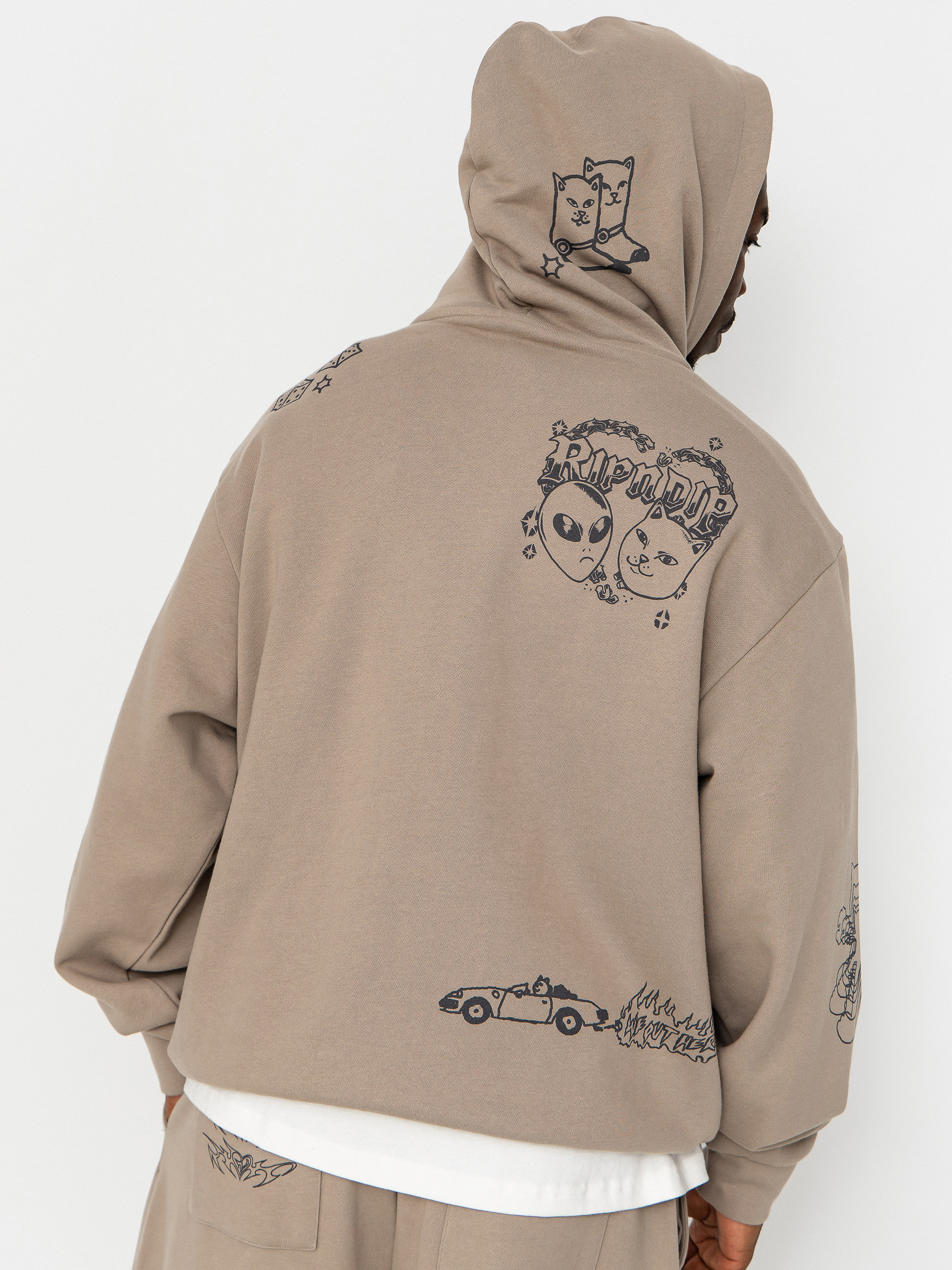 Hanorac cu glugă RipNDip Westside Distressed HD (dark sand wash)