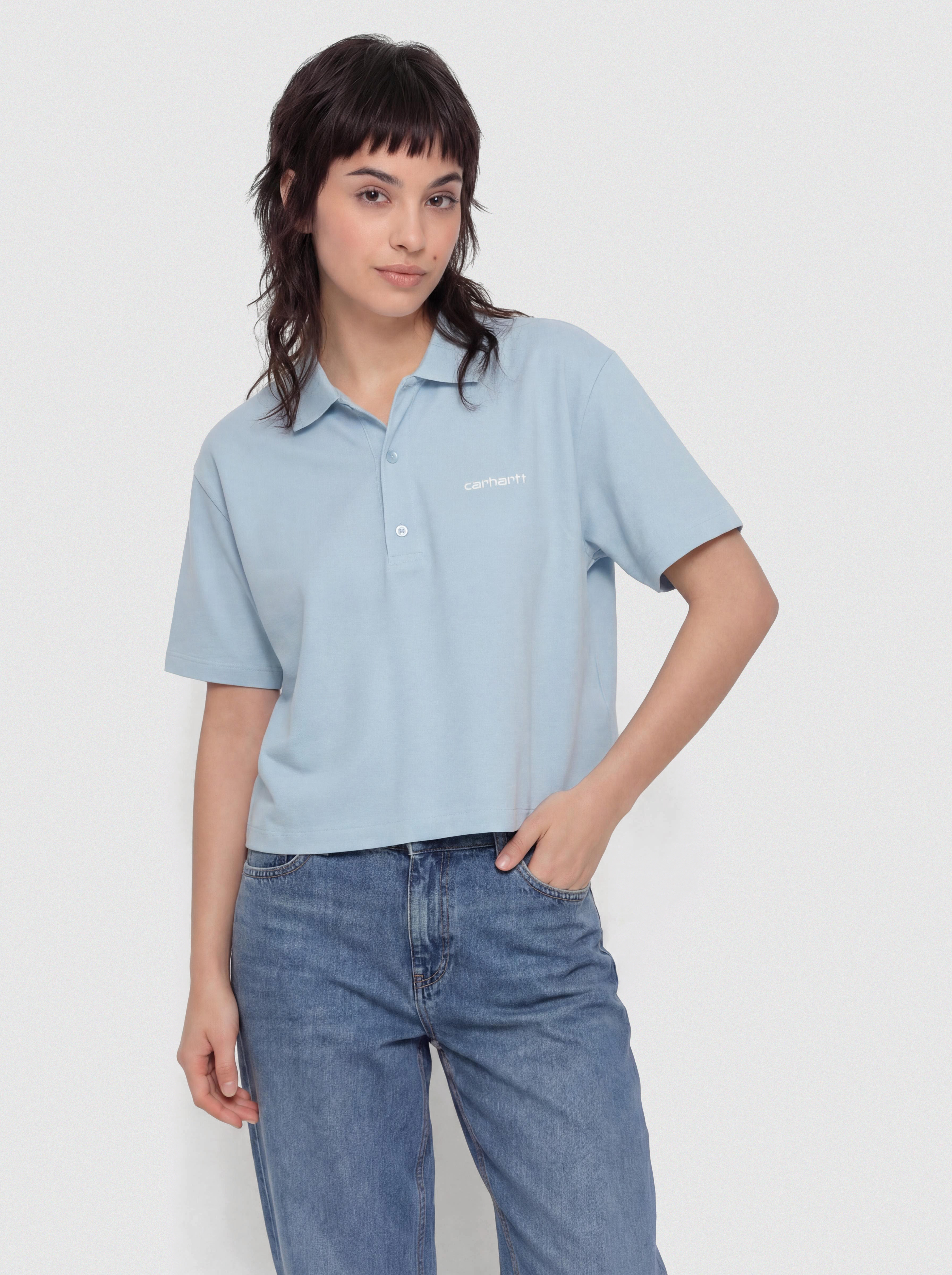 Tricou Carhartt WIP Script Polo Wmn (icaria/white)