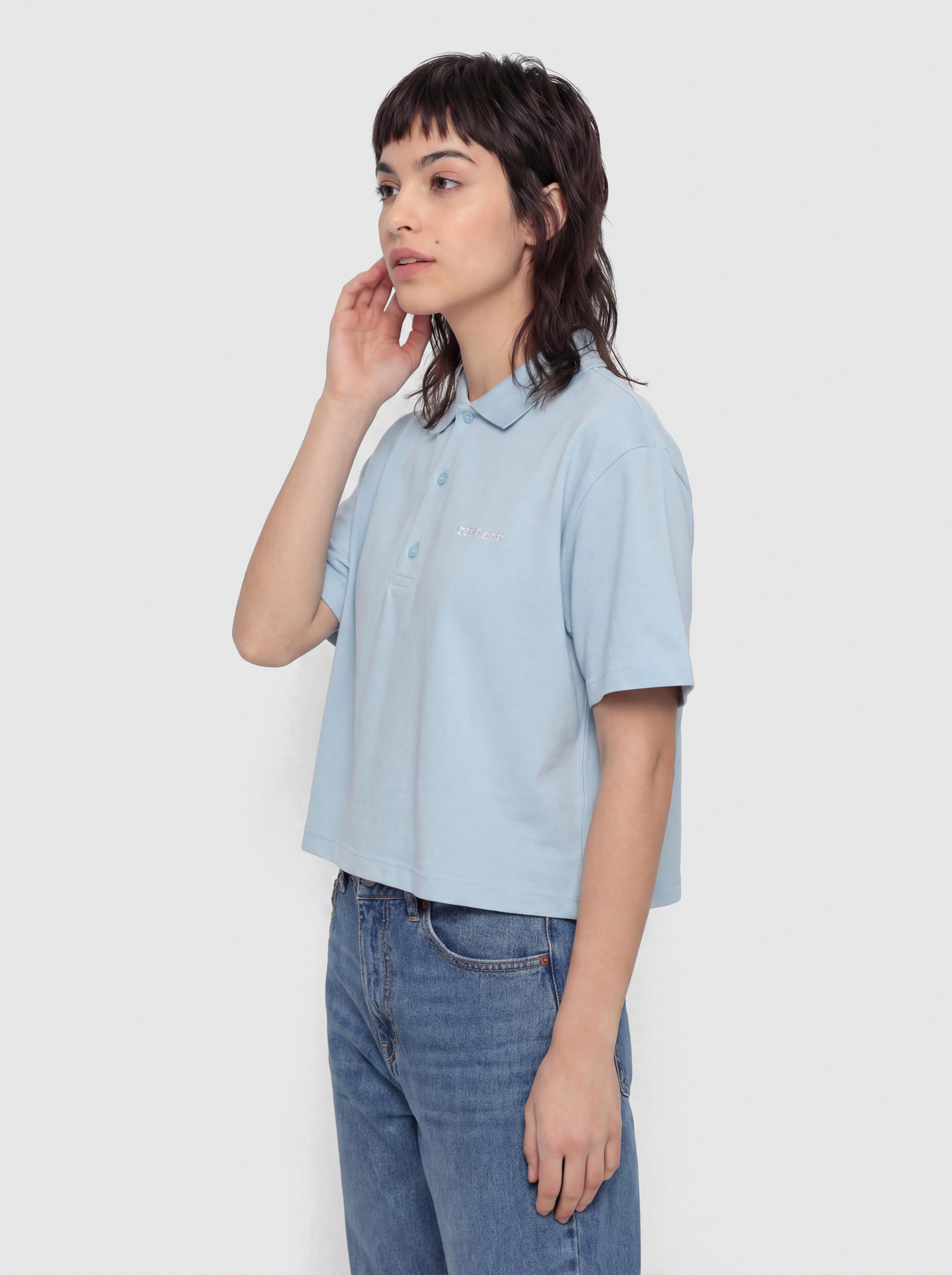 Tricou Carhartt WIP Script Polo Wmn (icaria/white)
