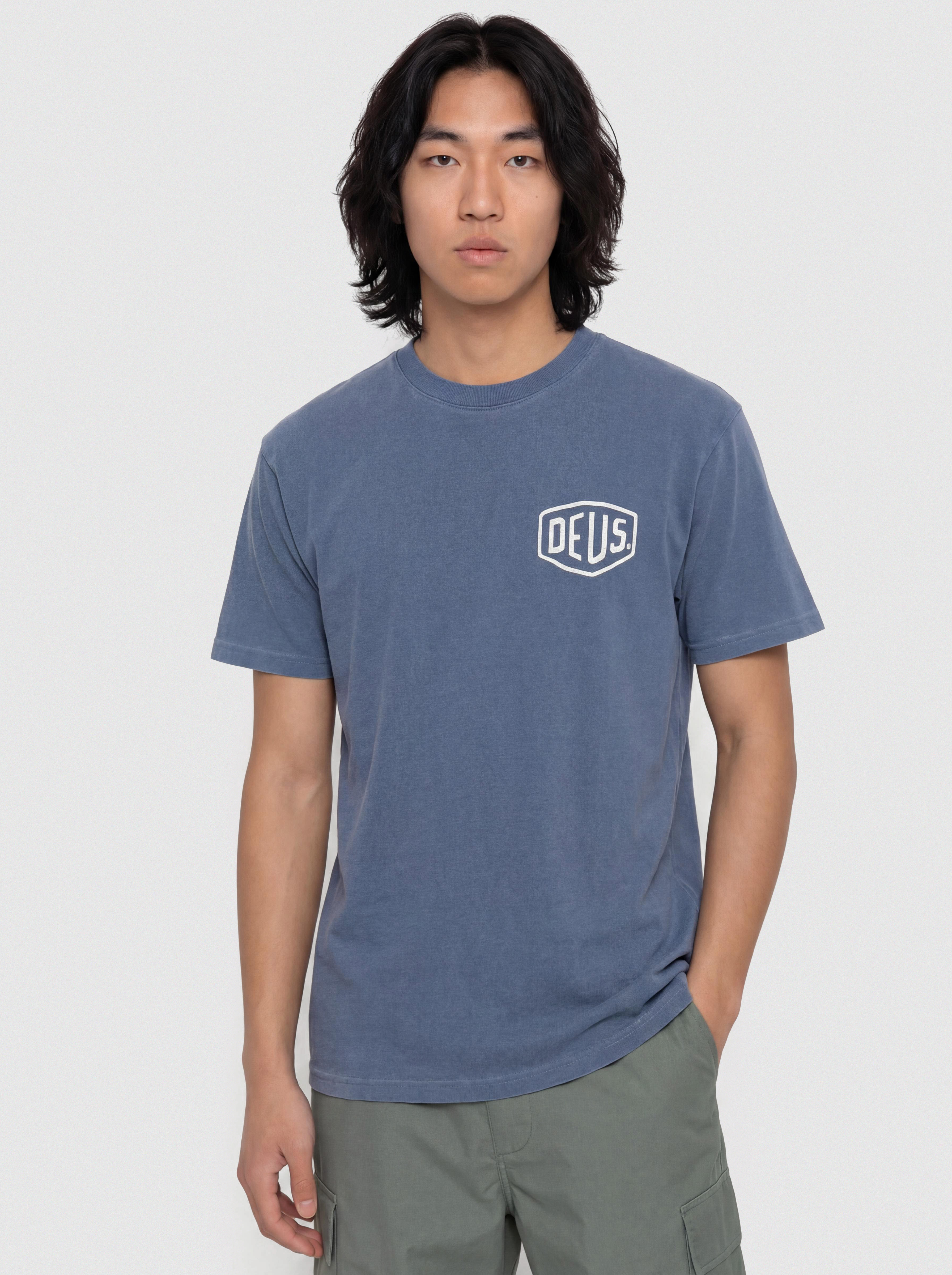 Tricou Deus Ex Machina Shield Garment Dyed (mechanic blue)