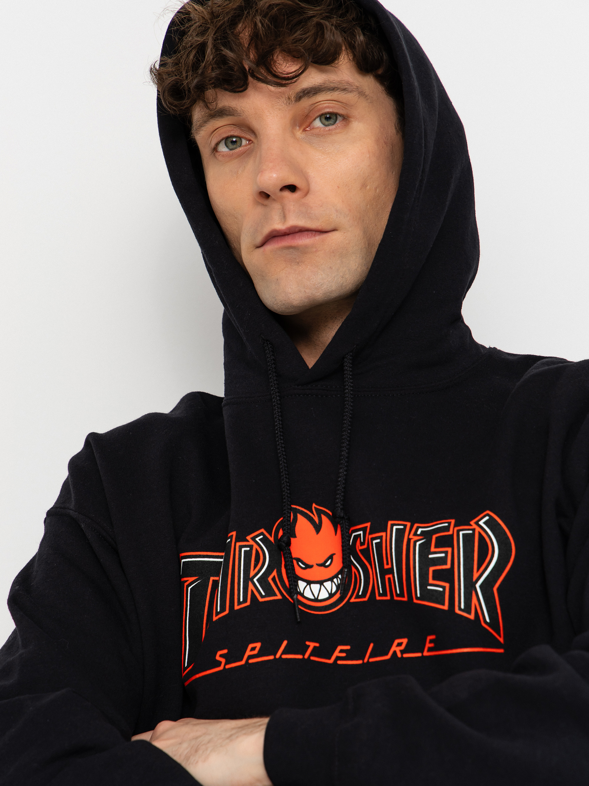 Hanorac cu glugă Thrasher x Spitfire Big Head Outline HD (black)