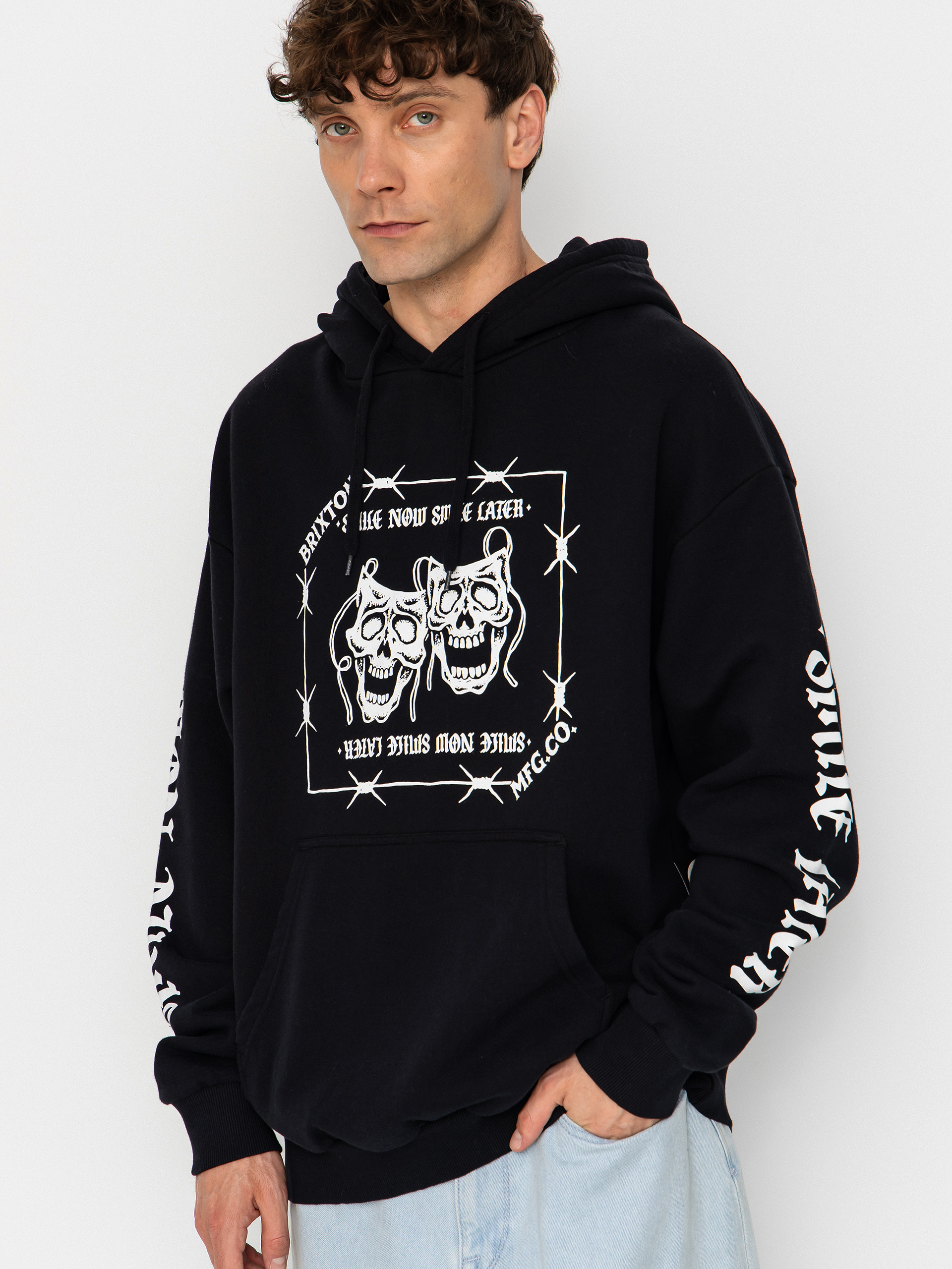 Hanorac cu glugă Brixton Smile Always Relaxed HD (black worn wash)
