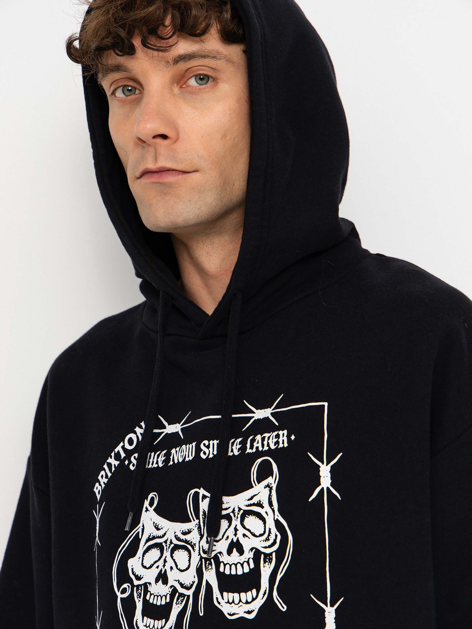 Hanorac cu glugă Brixton Smile Always Relaxed HD (black worn wash)