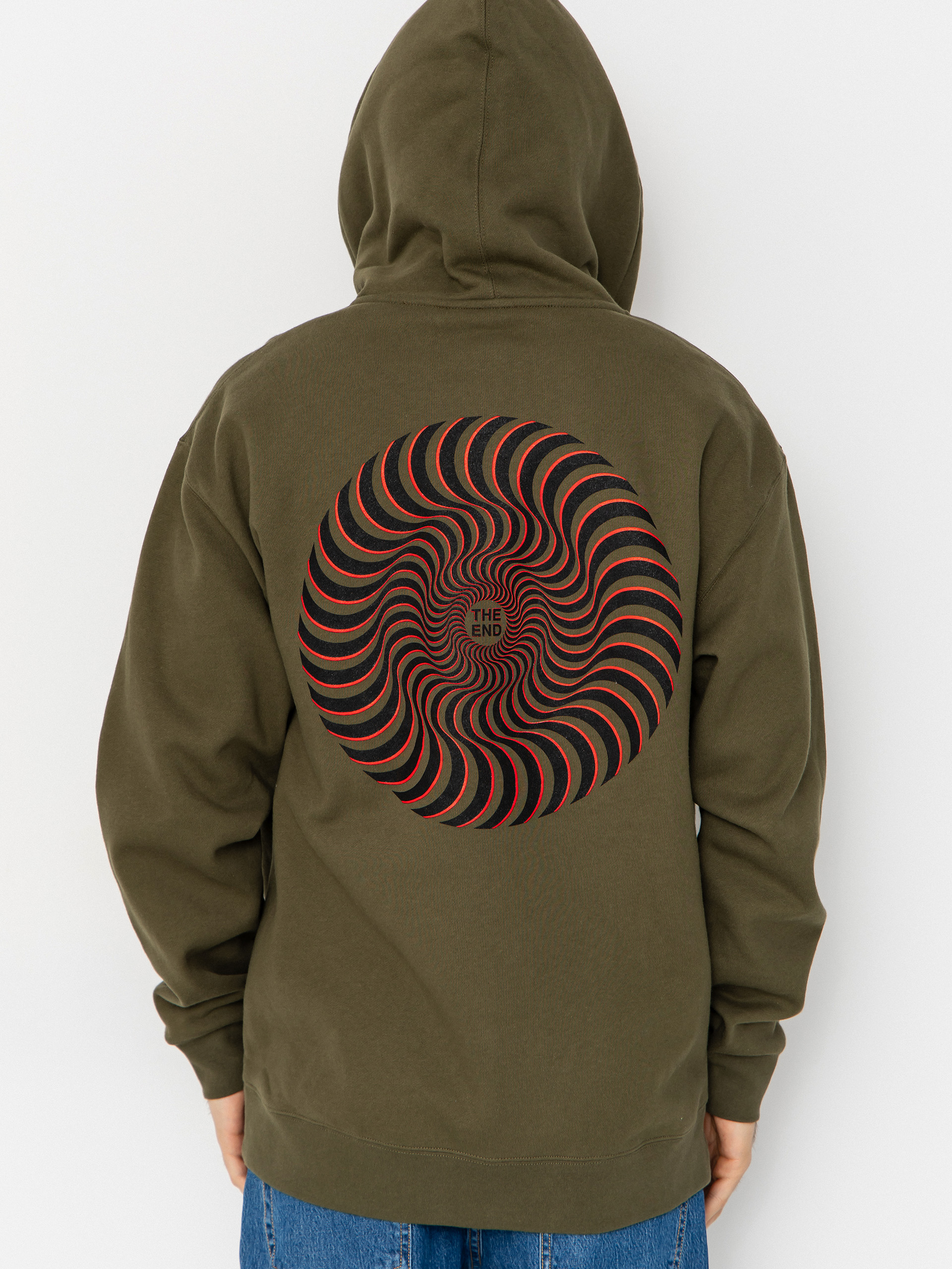 Hanorac cu glugă Spitfire Classic Swirl Overlay ZHD (army w/black red prints)