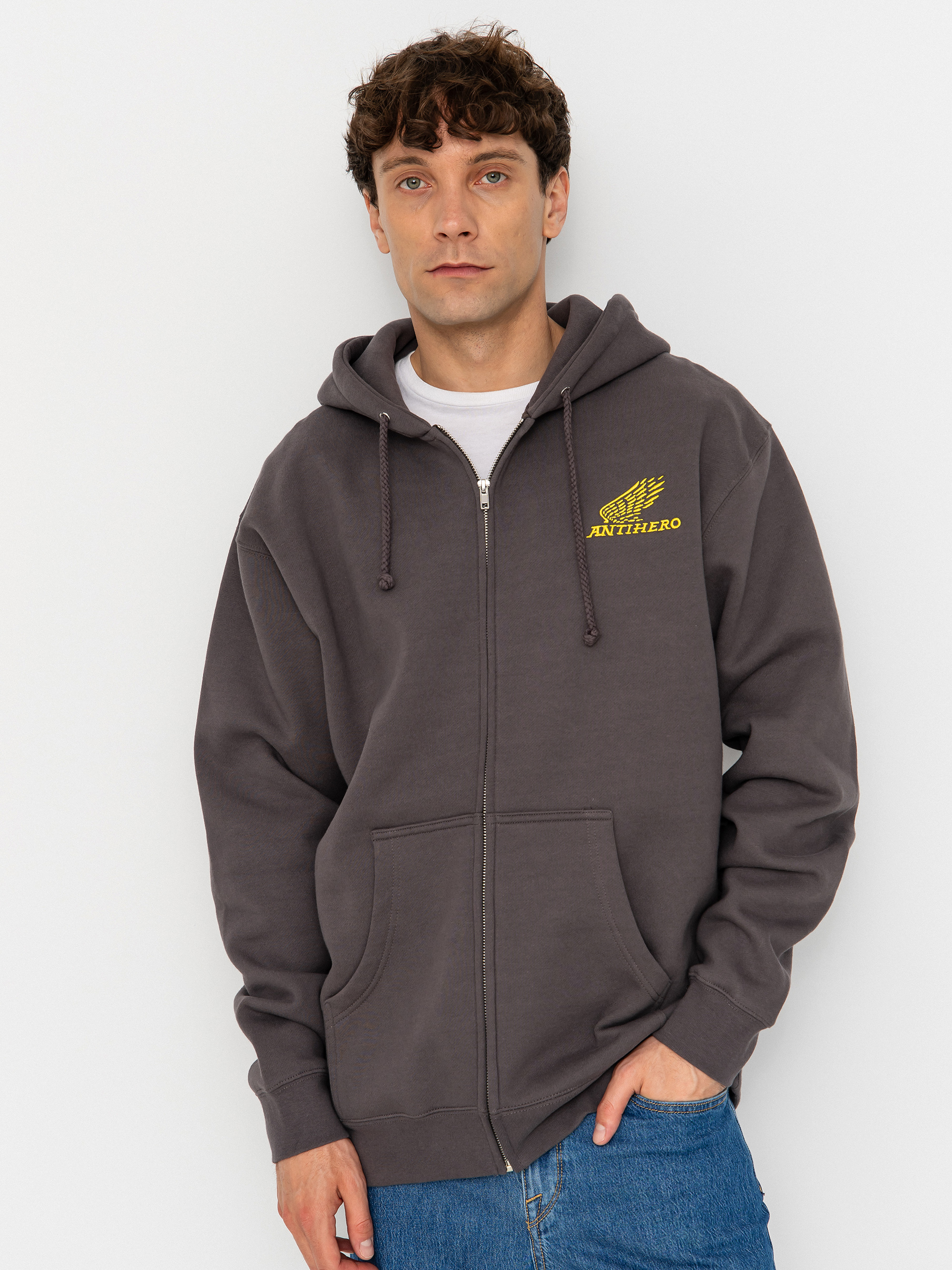 Hanorac cu glugă Antihero Motorized Emb ZHD (charcoal w/yellow embroidery)