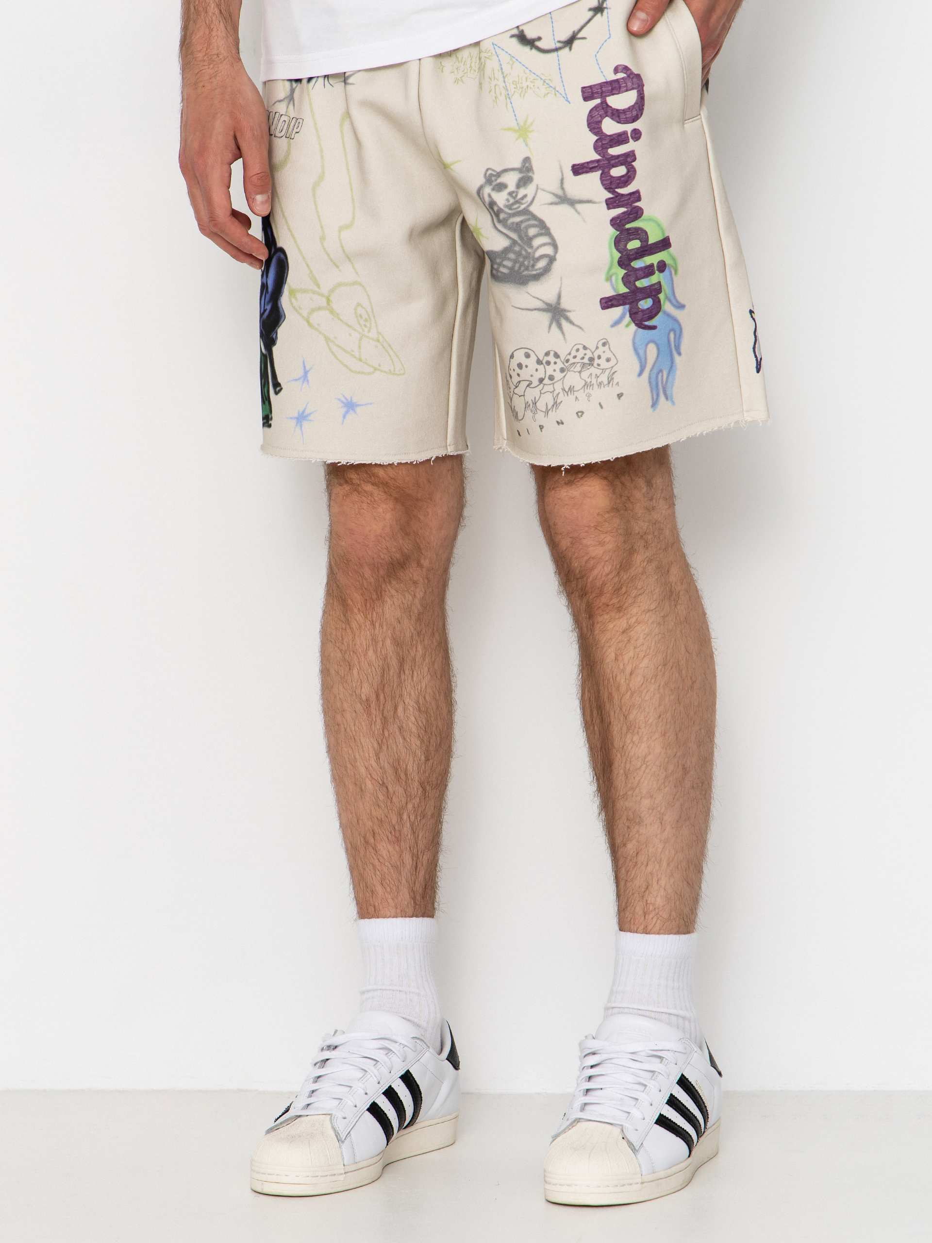 Pantaloni scurți RipNDip Goosebumps Raw Edge (bone)