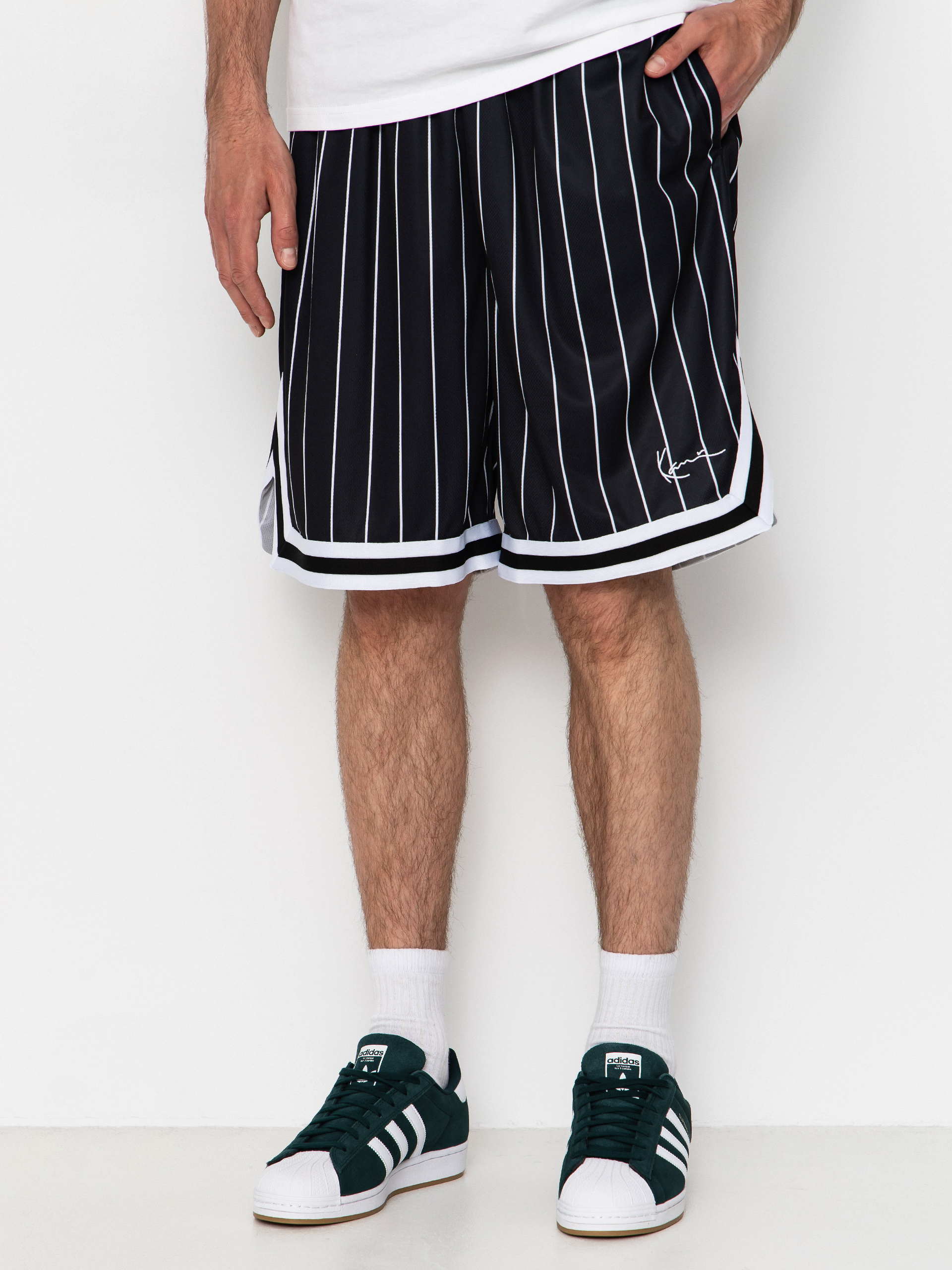 Pantaloni scurți Karl Kani Small Signature Pinstripe Mesh (black/white)