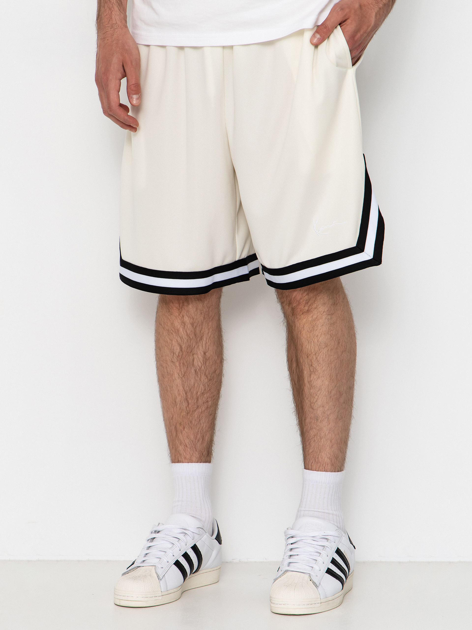Pantaloni scurți Karl Kani Small Signature Essential Mesh (off white)