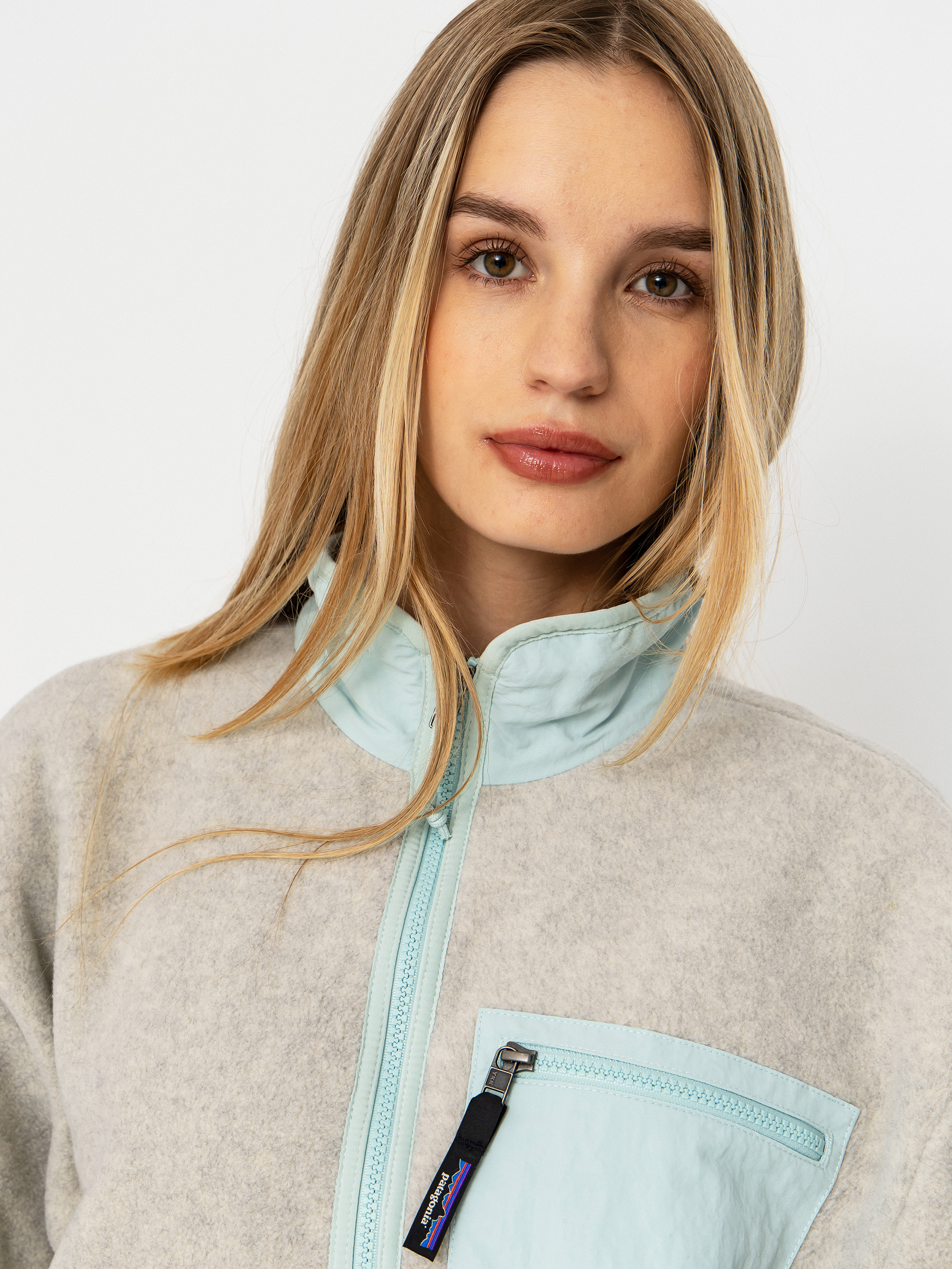 Pentru femei Hanorac din fleece Patagonia Synchilla (oatmeal heather w/thin ice)