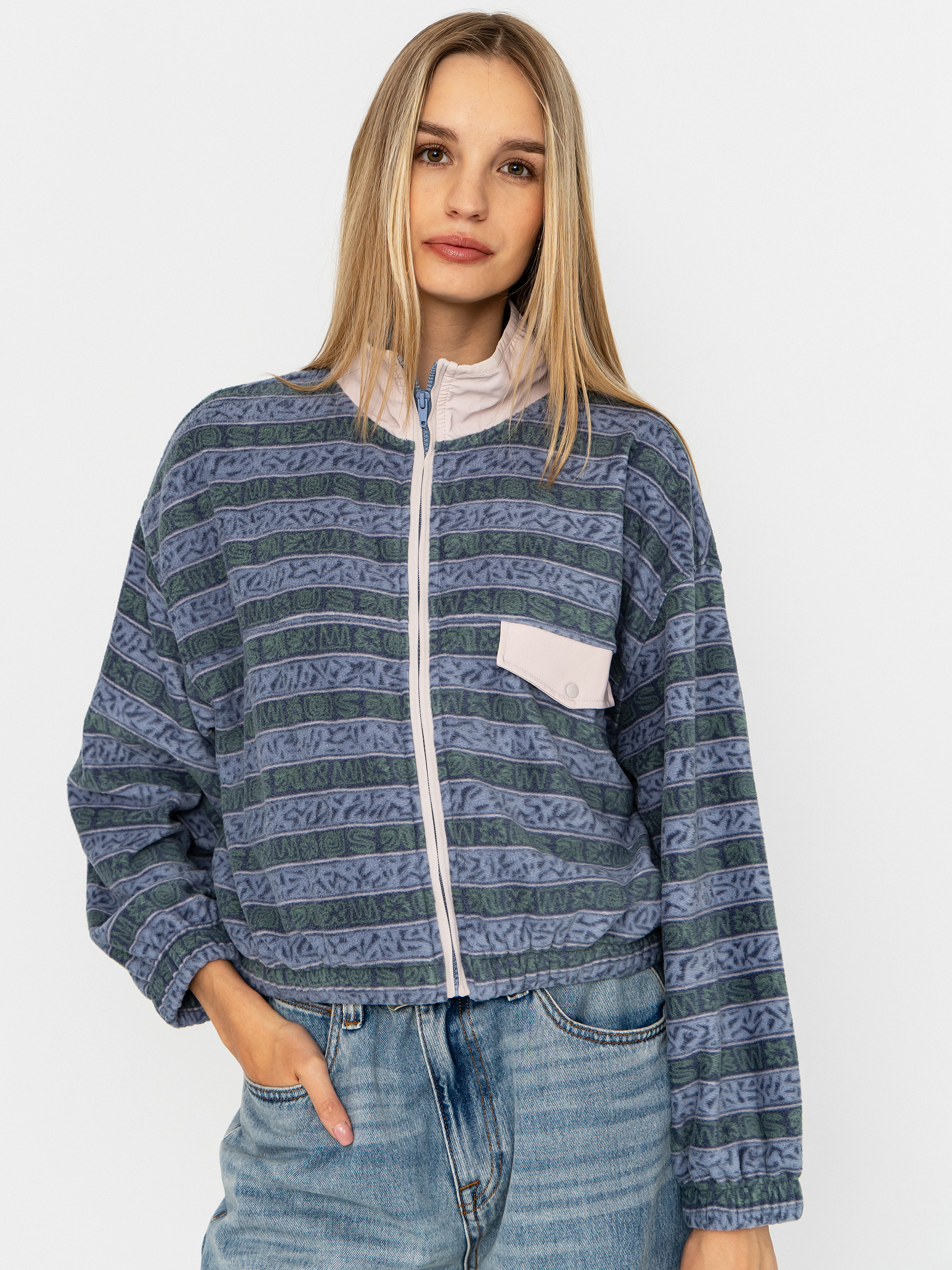 Hanorac din fleece Quiksilver Kedai FZ Wmn (ashley blue kedai stripe)
