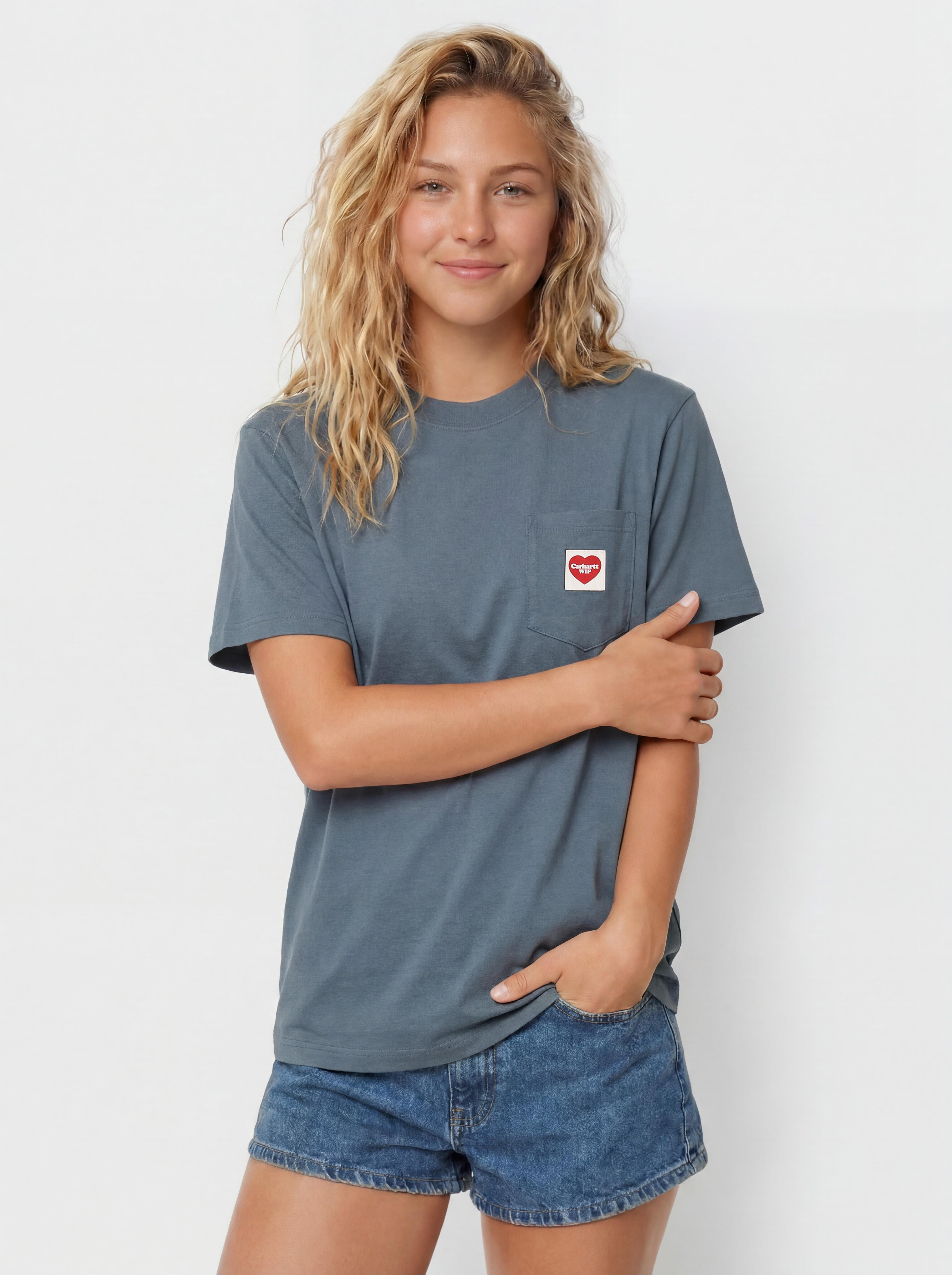Tricou Carhartt WIP Pocket Heart Wmn (cozy blue/red)