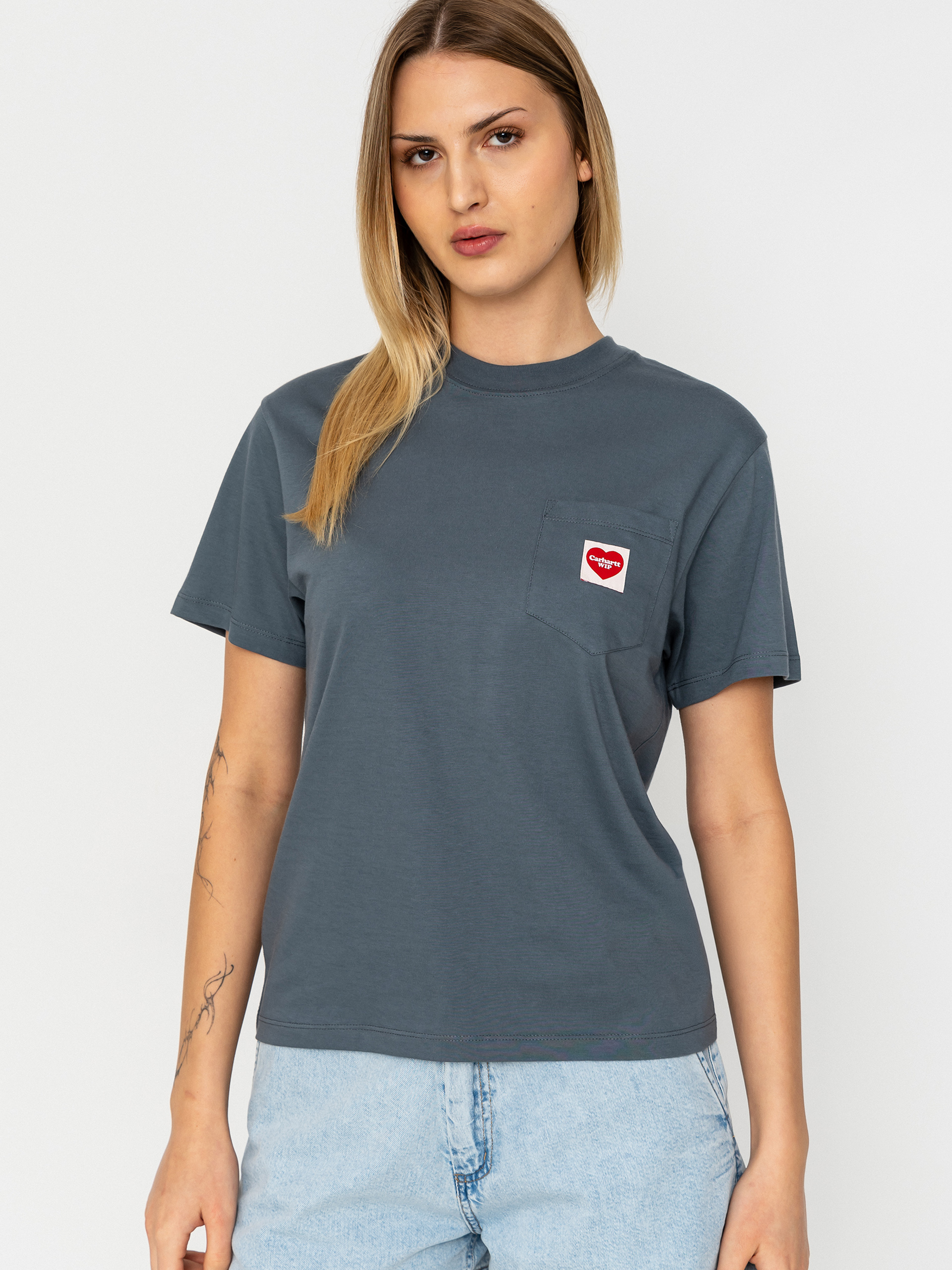 Tricou Carhartt WIP Pocket Heart Wmn (cozy blue/red)