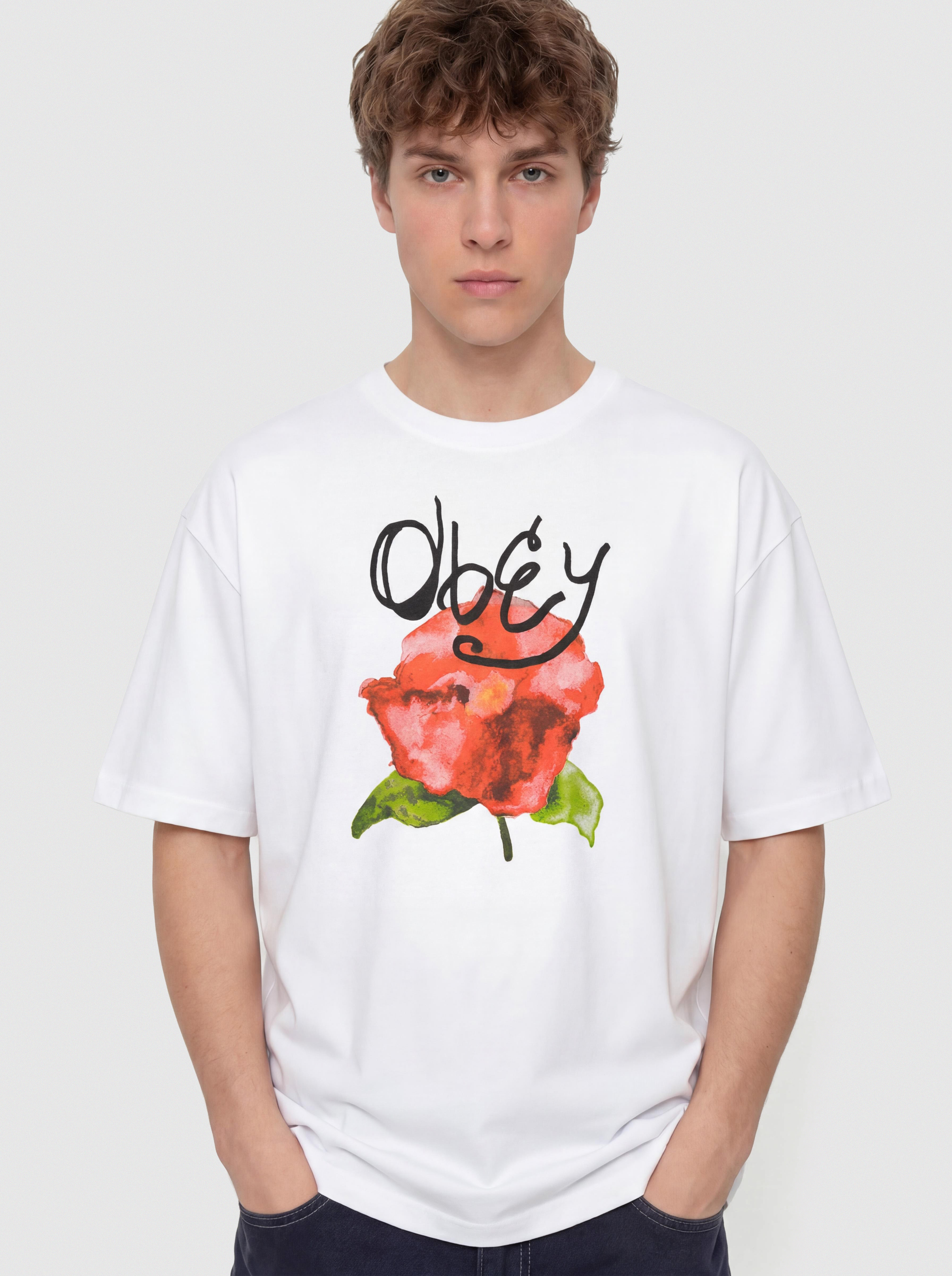 Tricou OBEY Watercolor Poppy (white)