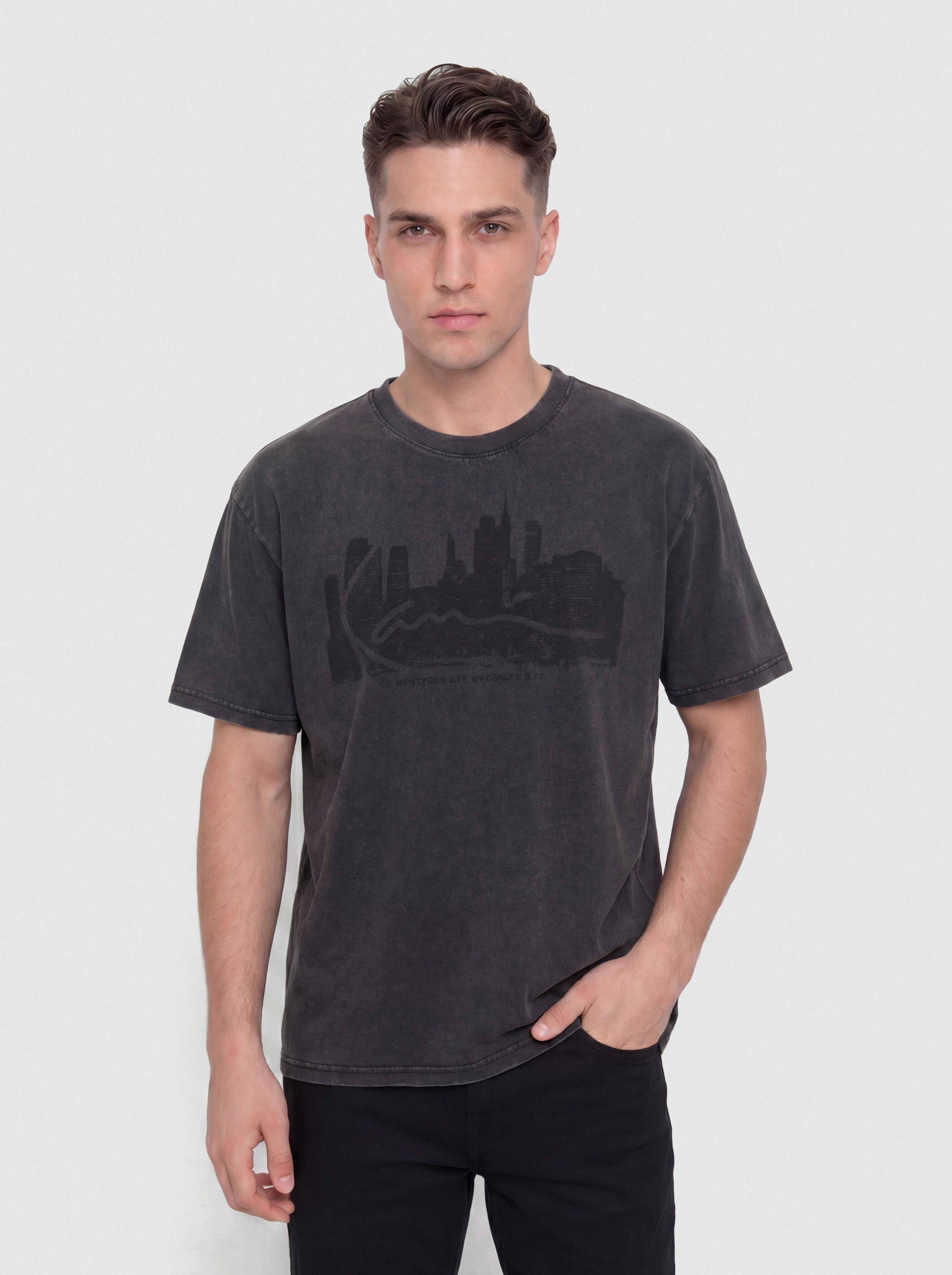 Tricou Karl Kani Signature Skyline Washed Boxy (black)