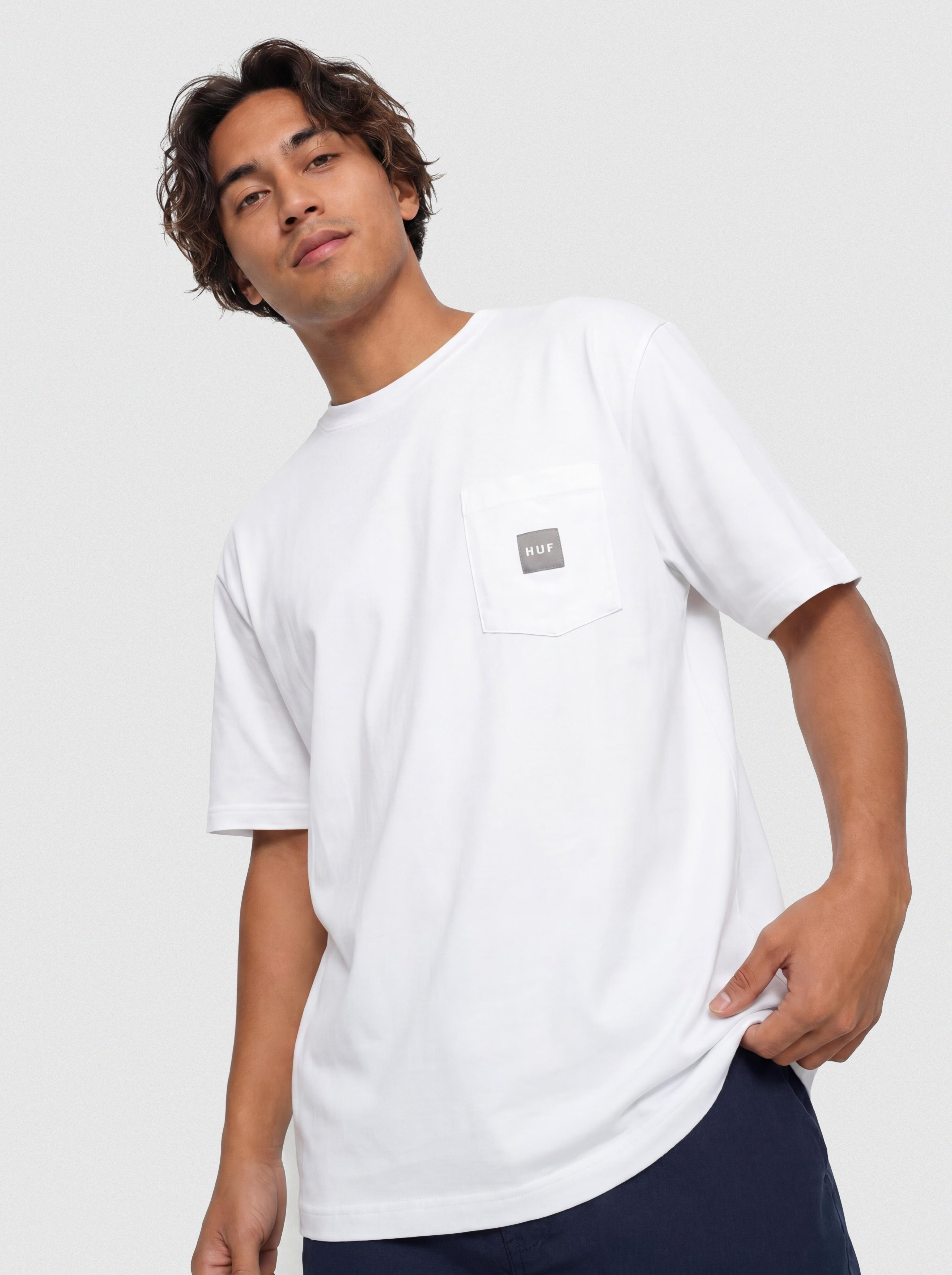 Tricou HUF Box Logo Pocket (white/grey)