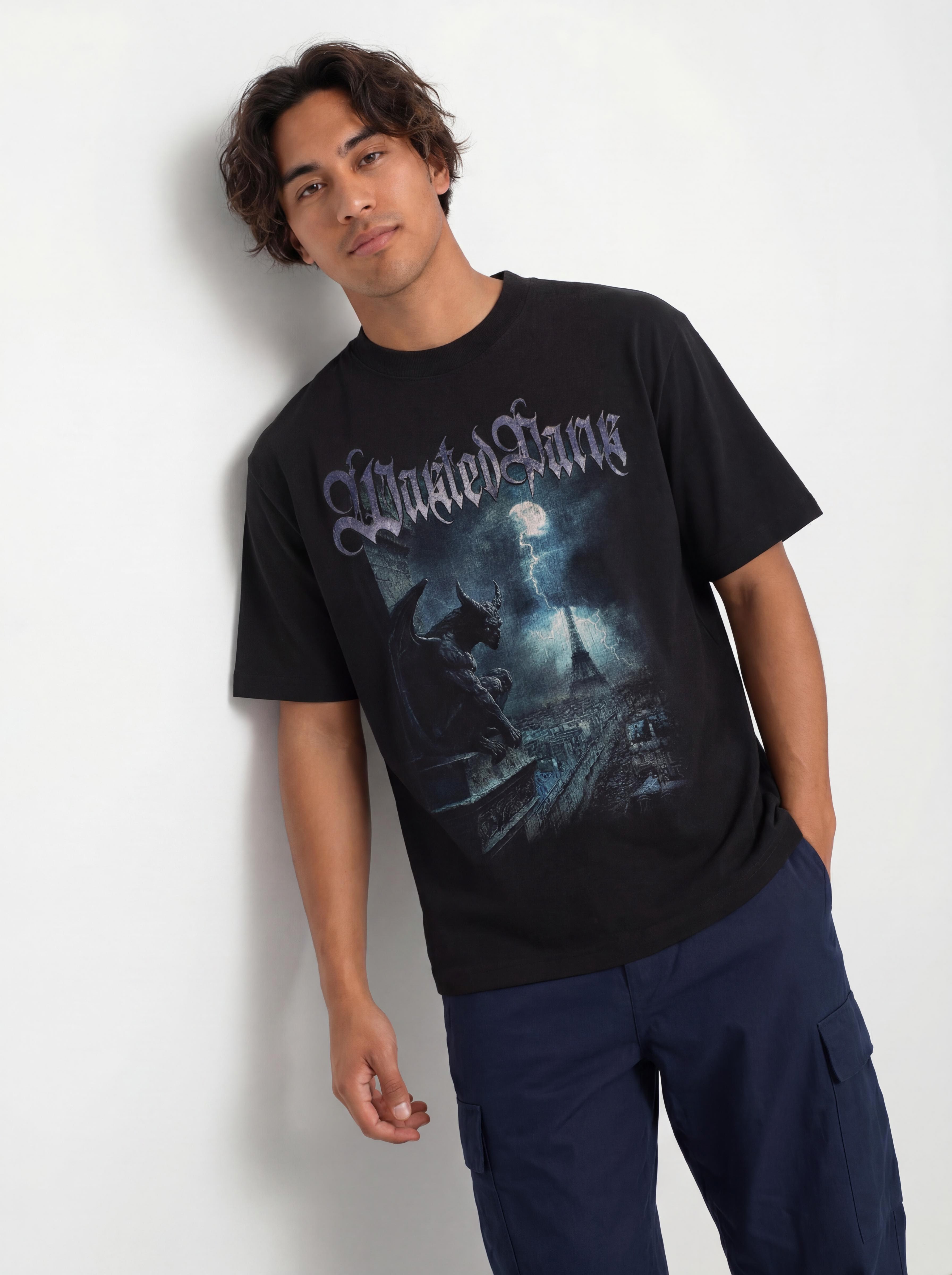 Tricou Wasted Paris Gargoyle (faded black)