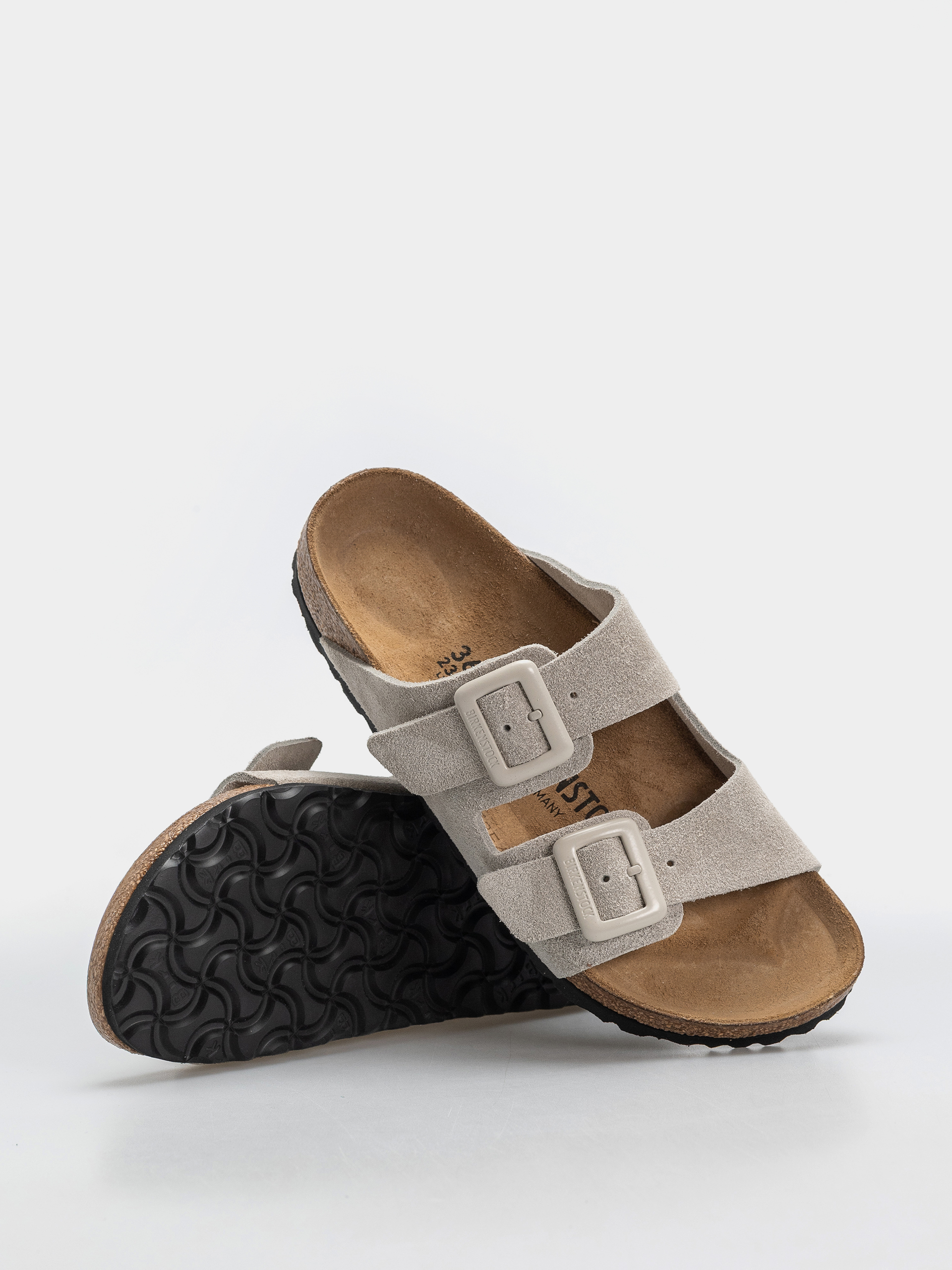 Șlapi Birkenstock Arizona Suede Leather Cushion Buckle Narrow Wmn (oyster)
