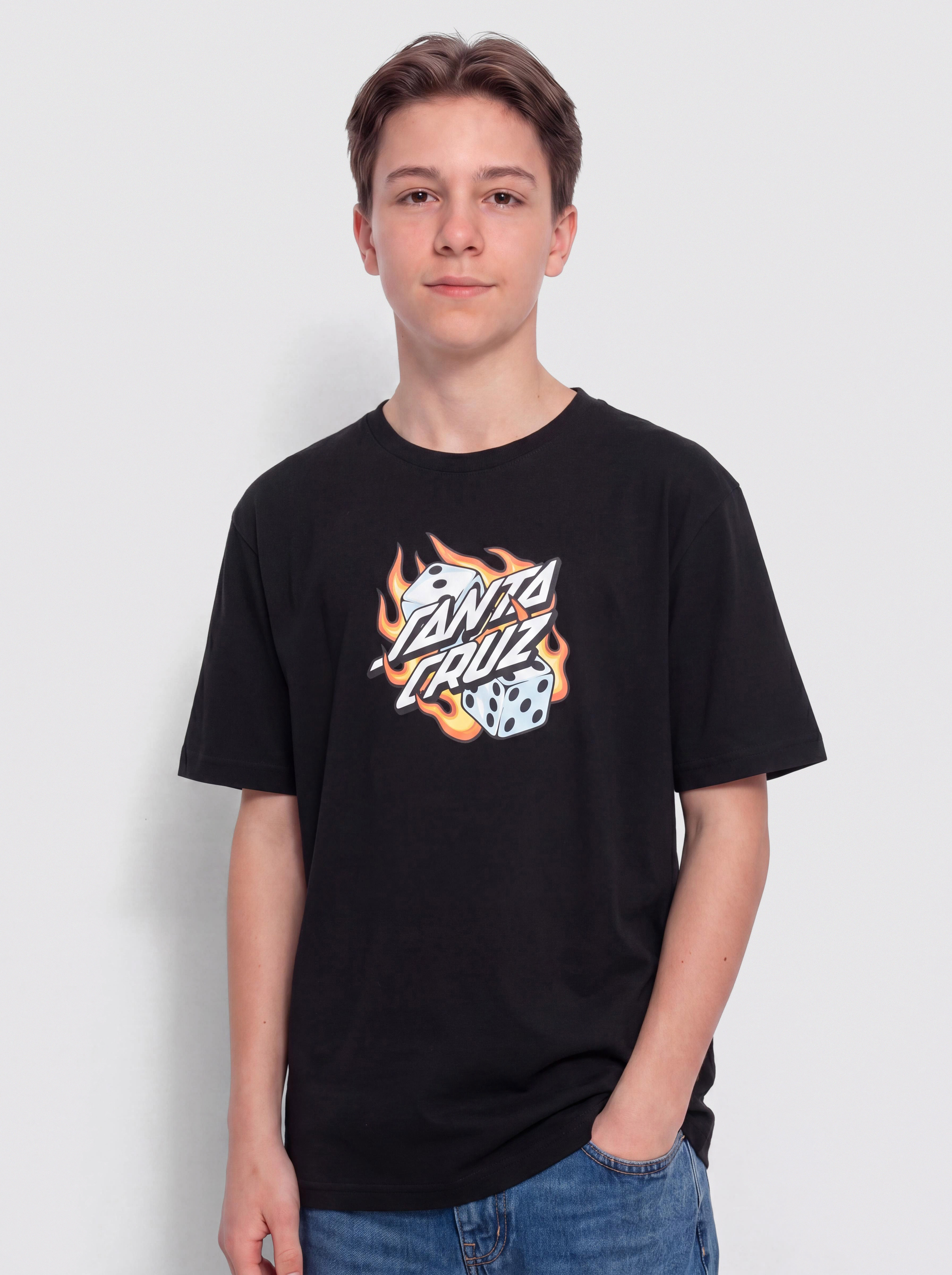 Tricou Santa Cruz Flaming Dice Dot JR (black)