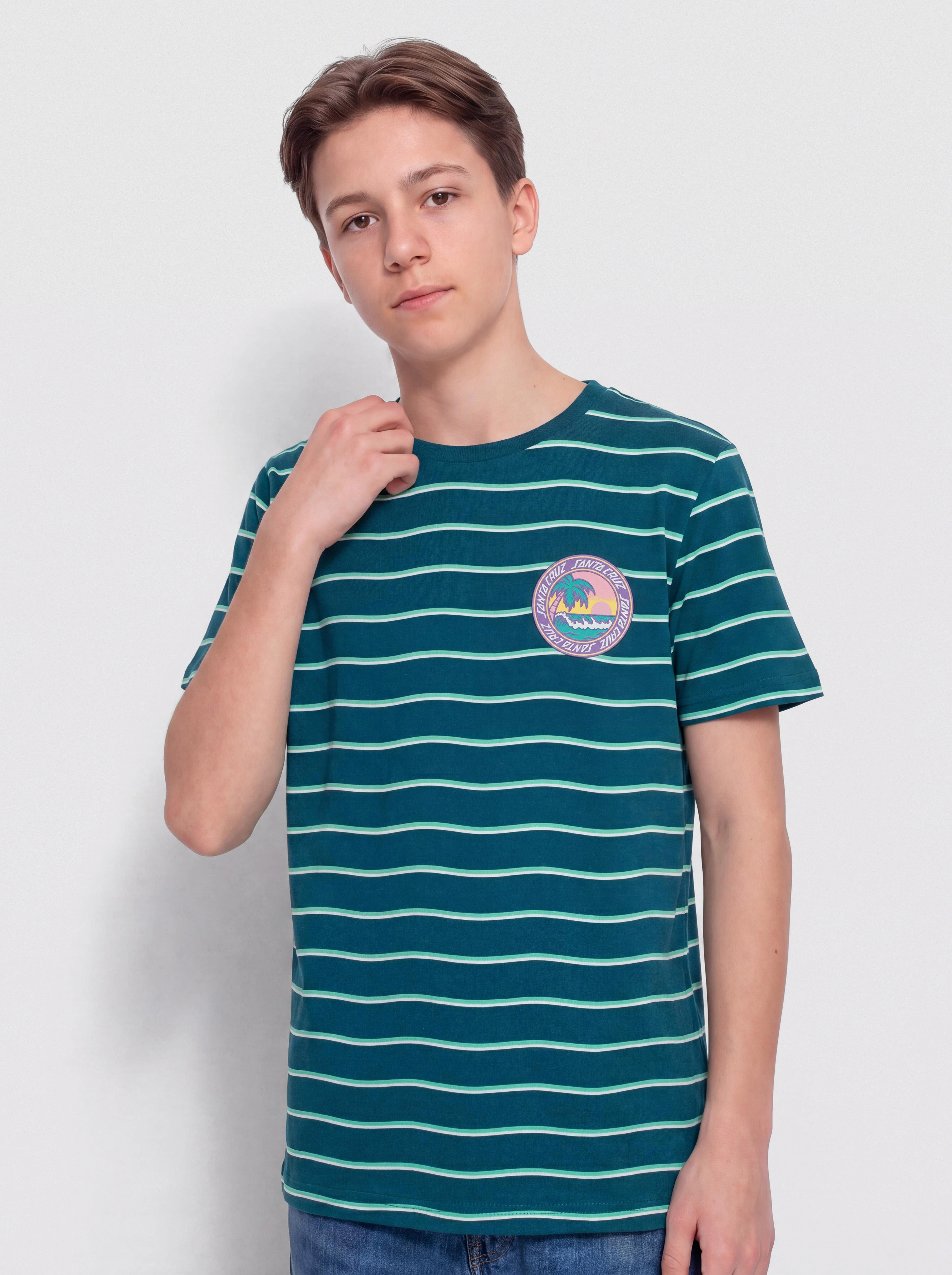 Tricou Santa Cruz Paradise Break JR (tidal teal wave stripe)