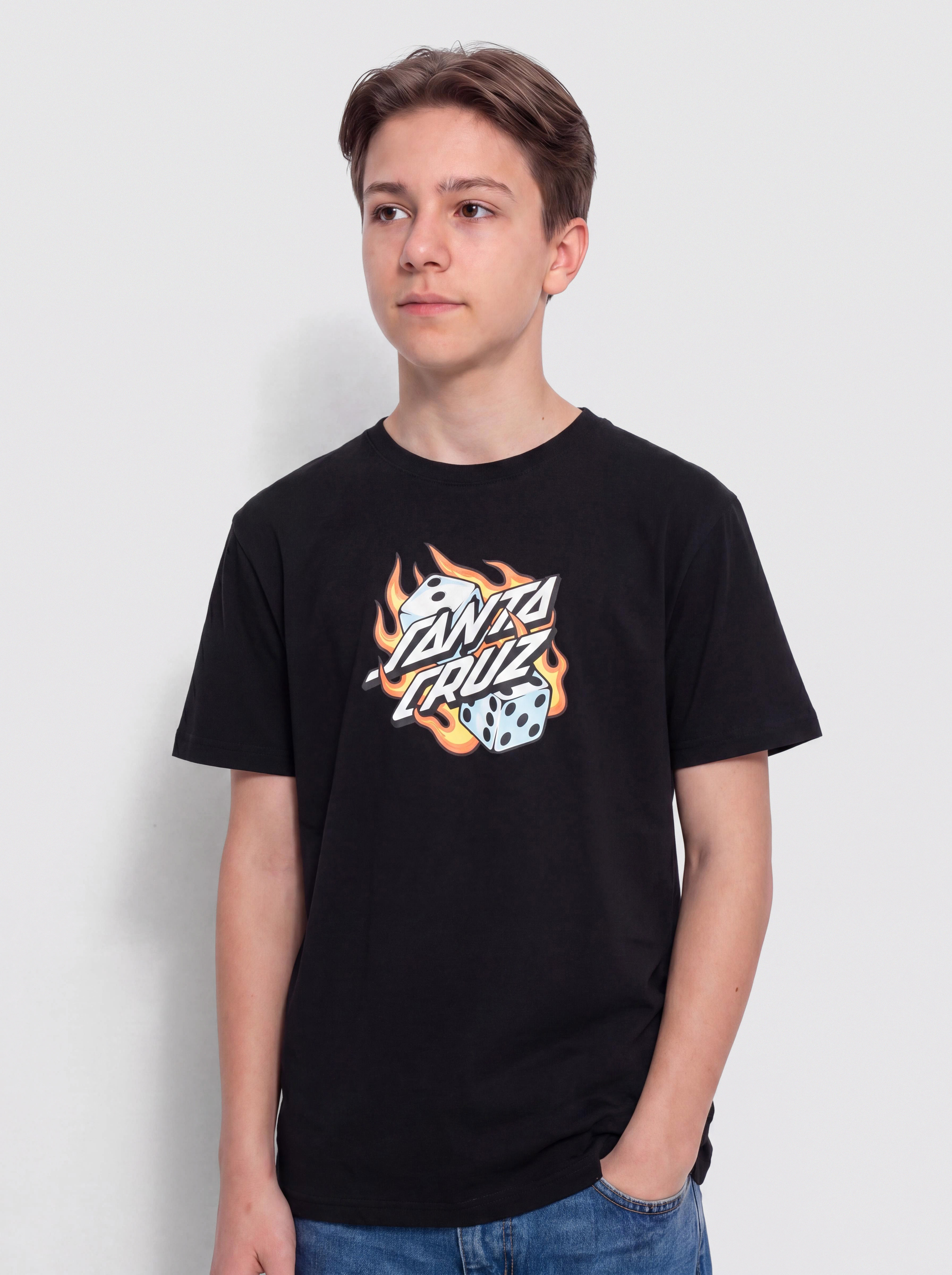 Tricou Santa Cruz Flaming Dice Dot JR (black)