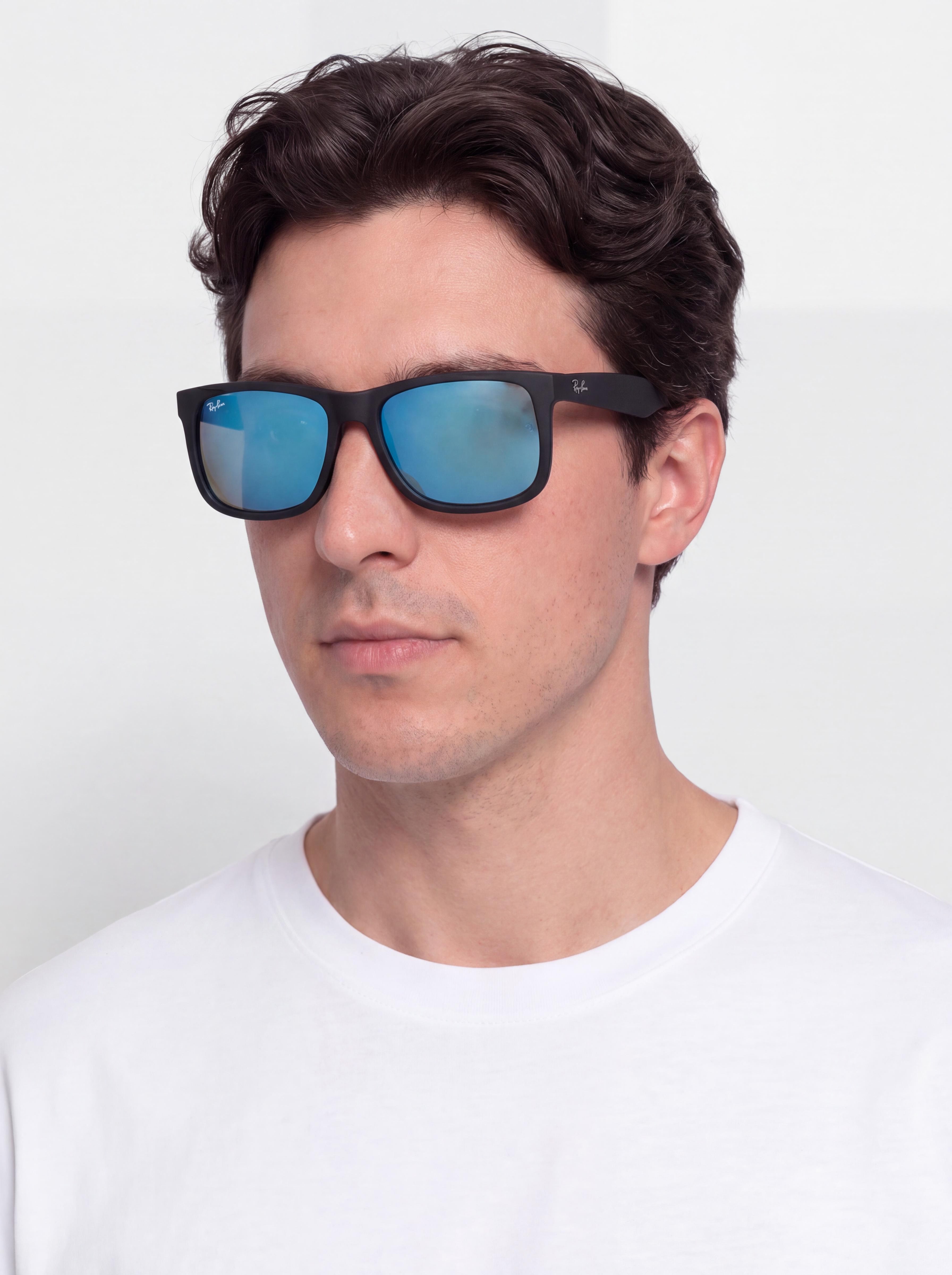 Ochelari de soare Ray-Ban Justin (matowy guma czarny/lustrzany niebieski)