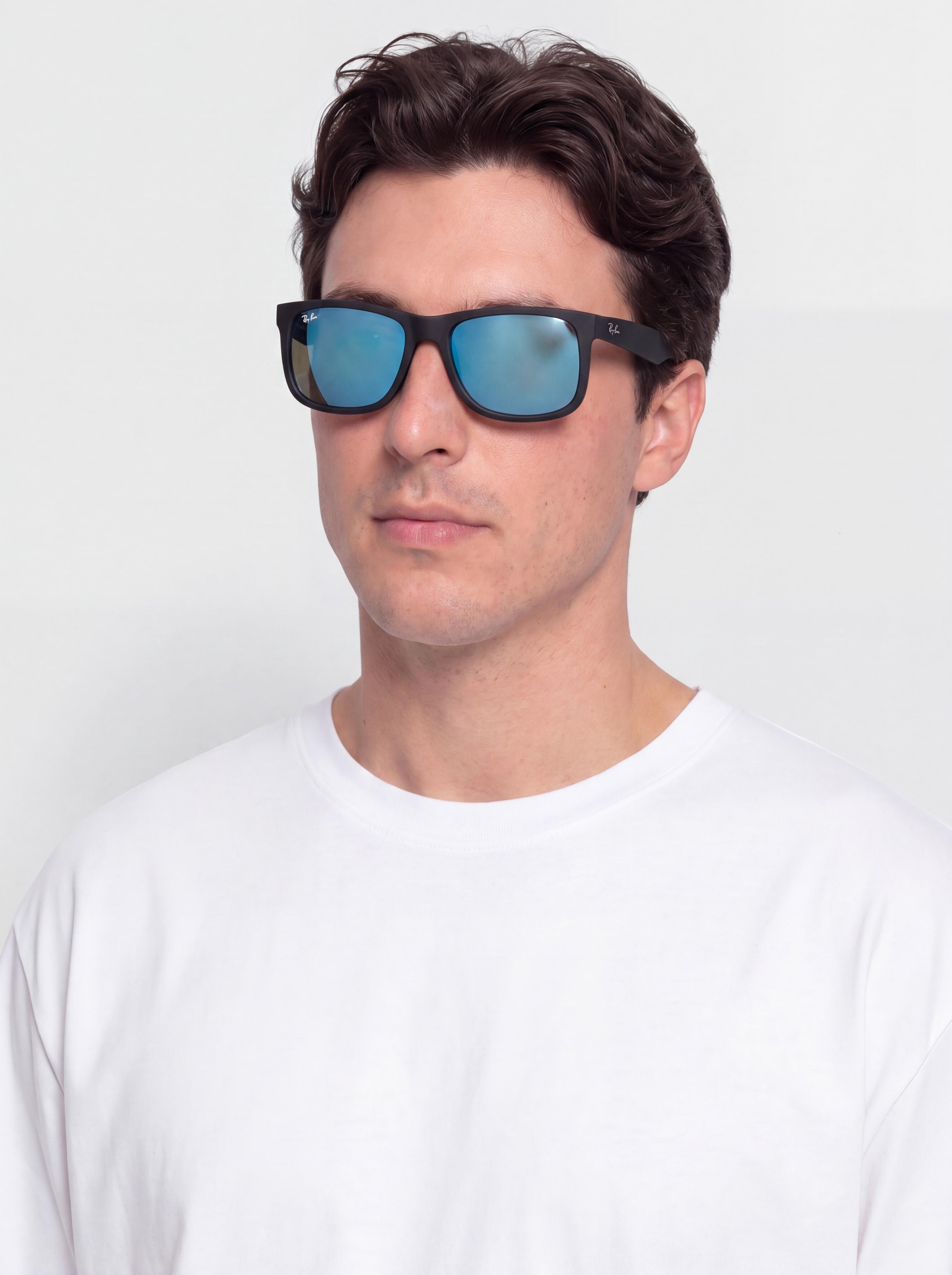 Ochelari de soare Ray-Ban Justin (matowy guma czarny/lustrzany niebieski)