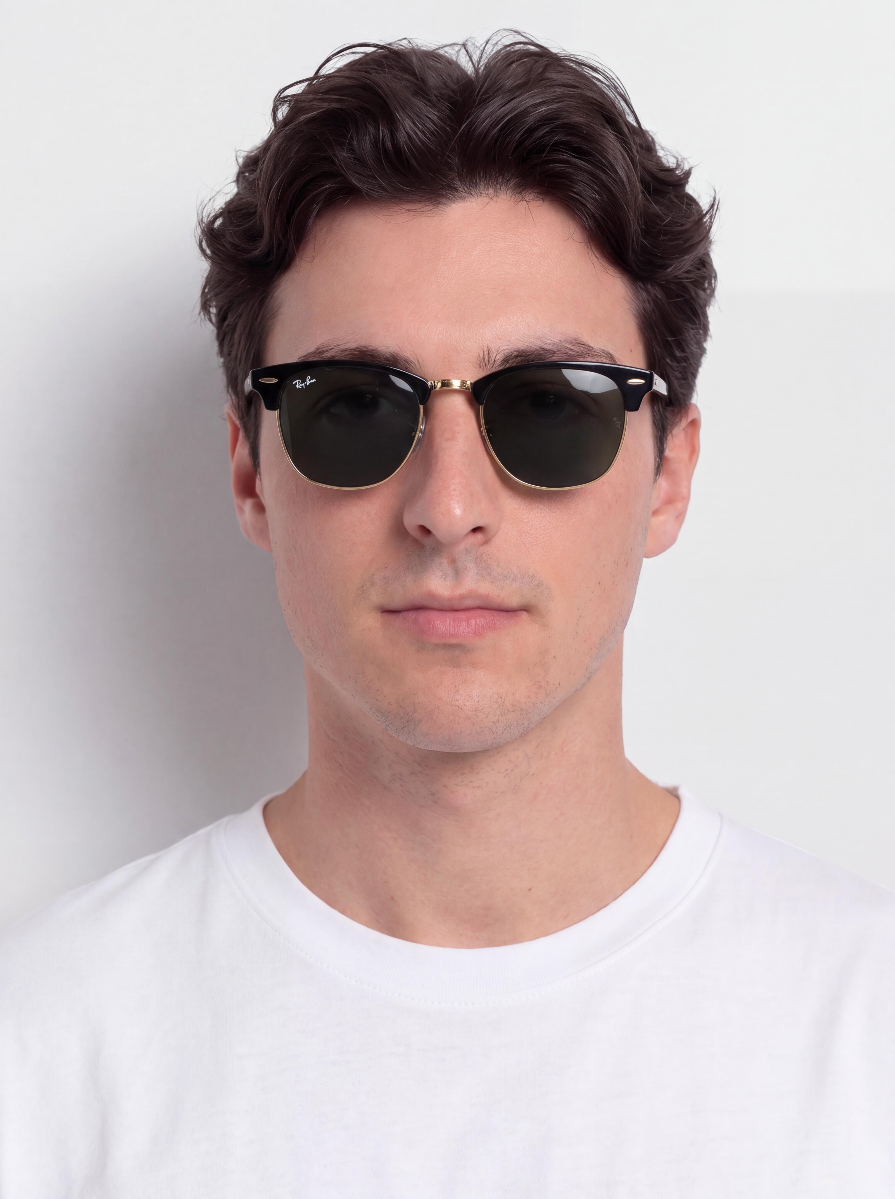 Ochelari de soare Ray-Ban Clubmaster Classic (polerowany czarno-zu0142ote/zielone g-15)