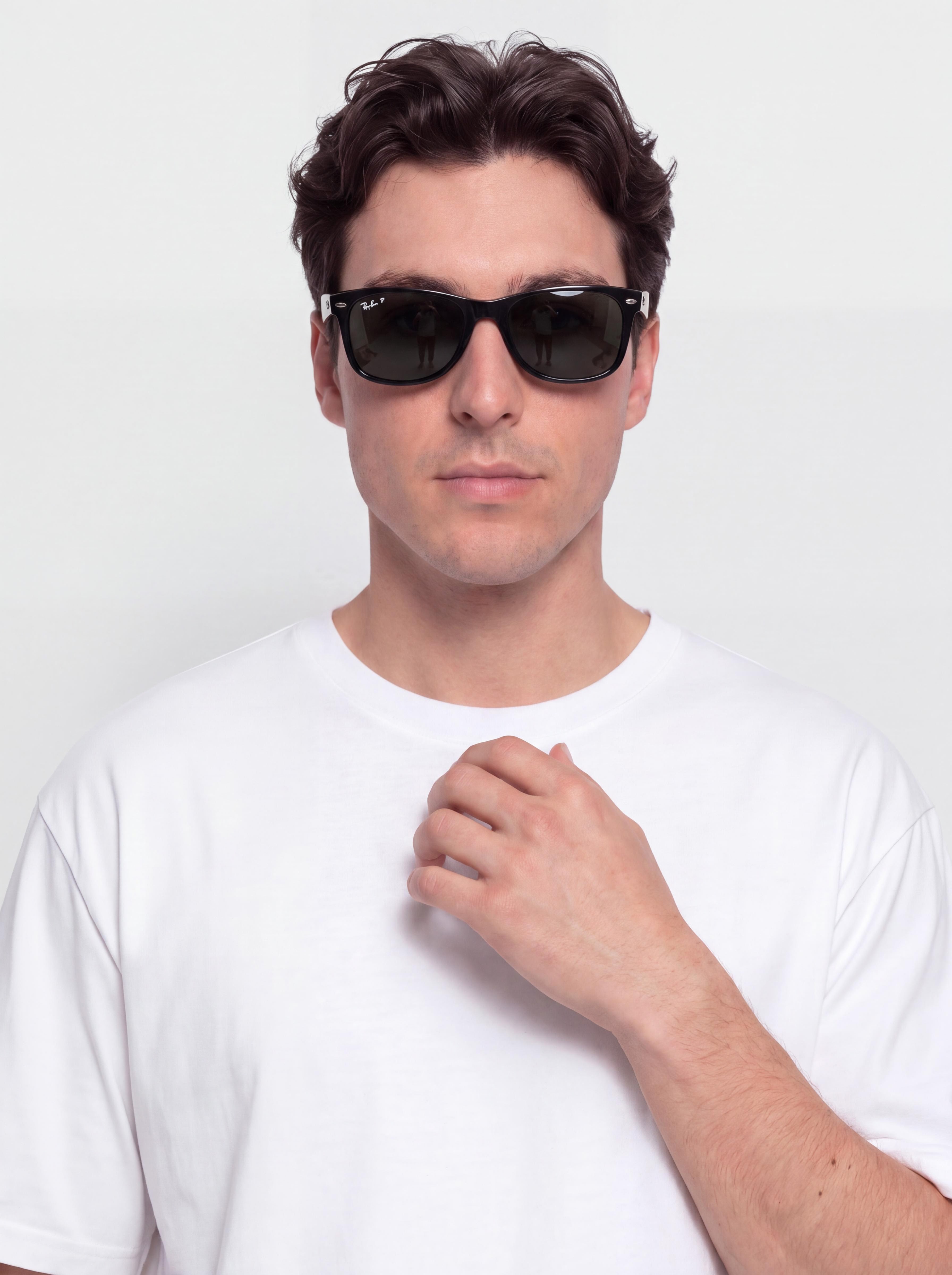 Ochelari de soare Ray-Ban New Wayfarer Classic (polerowany czarny/zielone z polaryzacją)