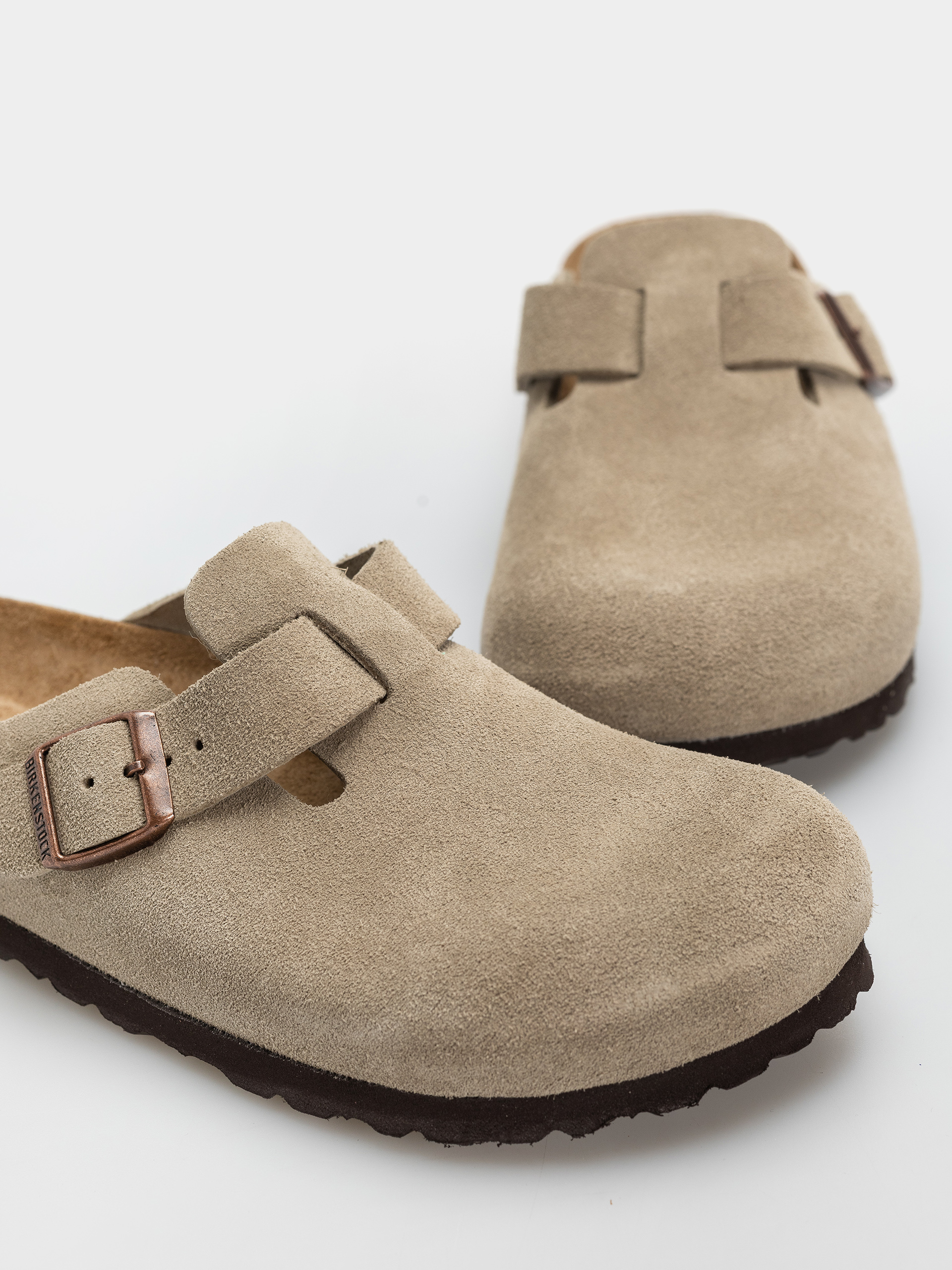 Șlapi Birkenstock Boston Soft Footbed Suede Leather Narrow (taupe)