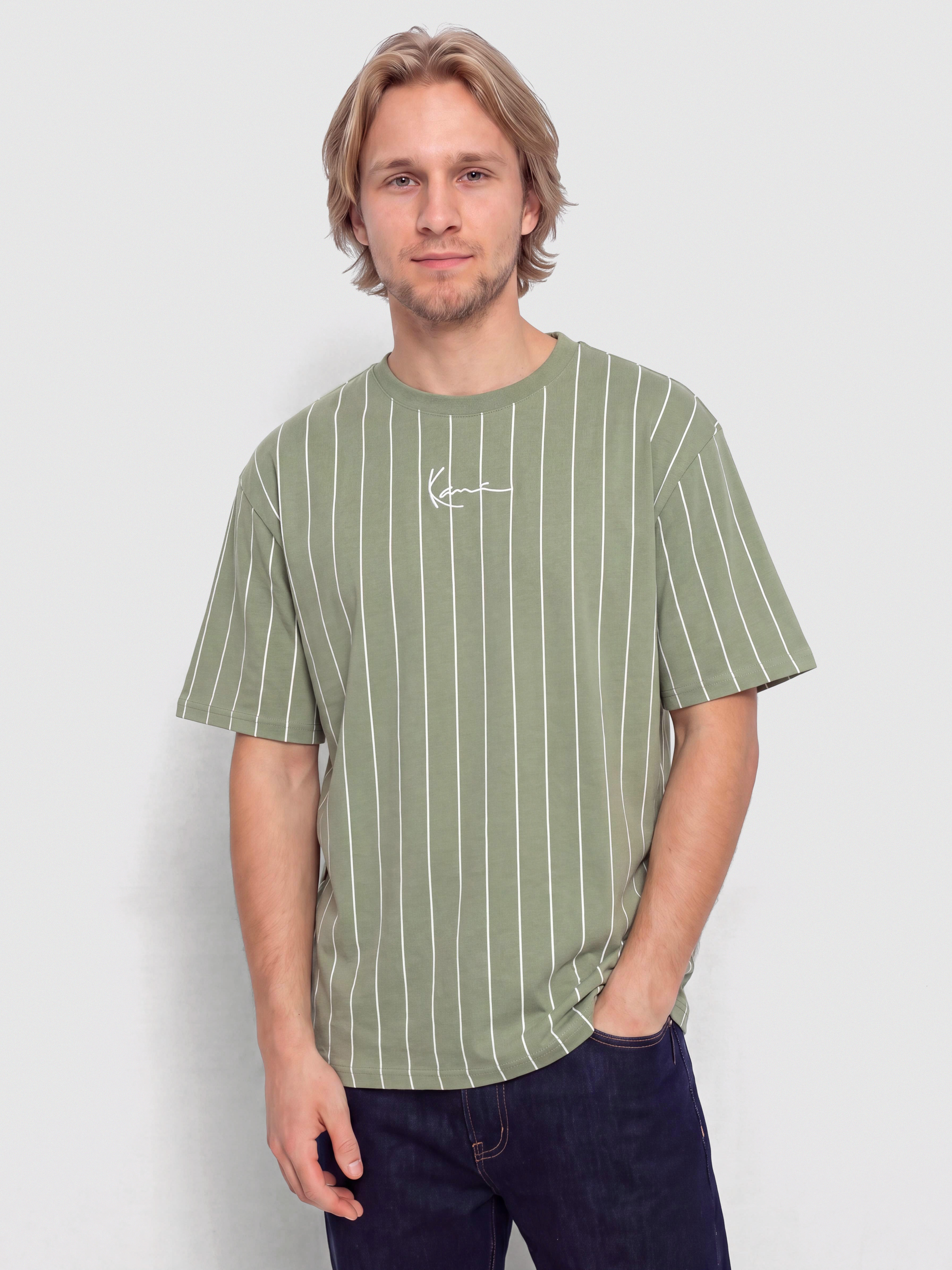Tricou Karl Kani Small Signature Pinstripe (green)
