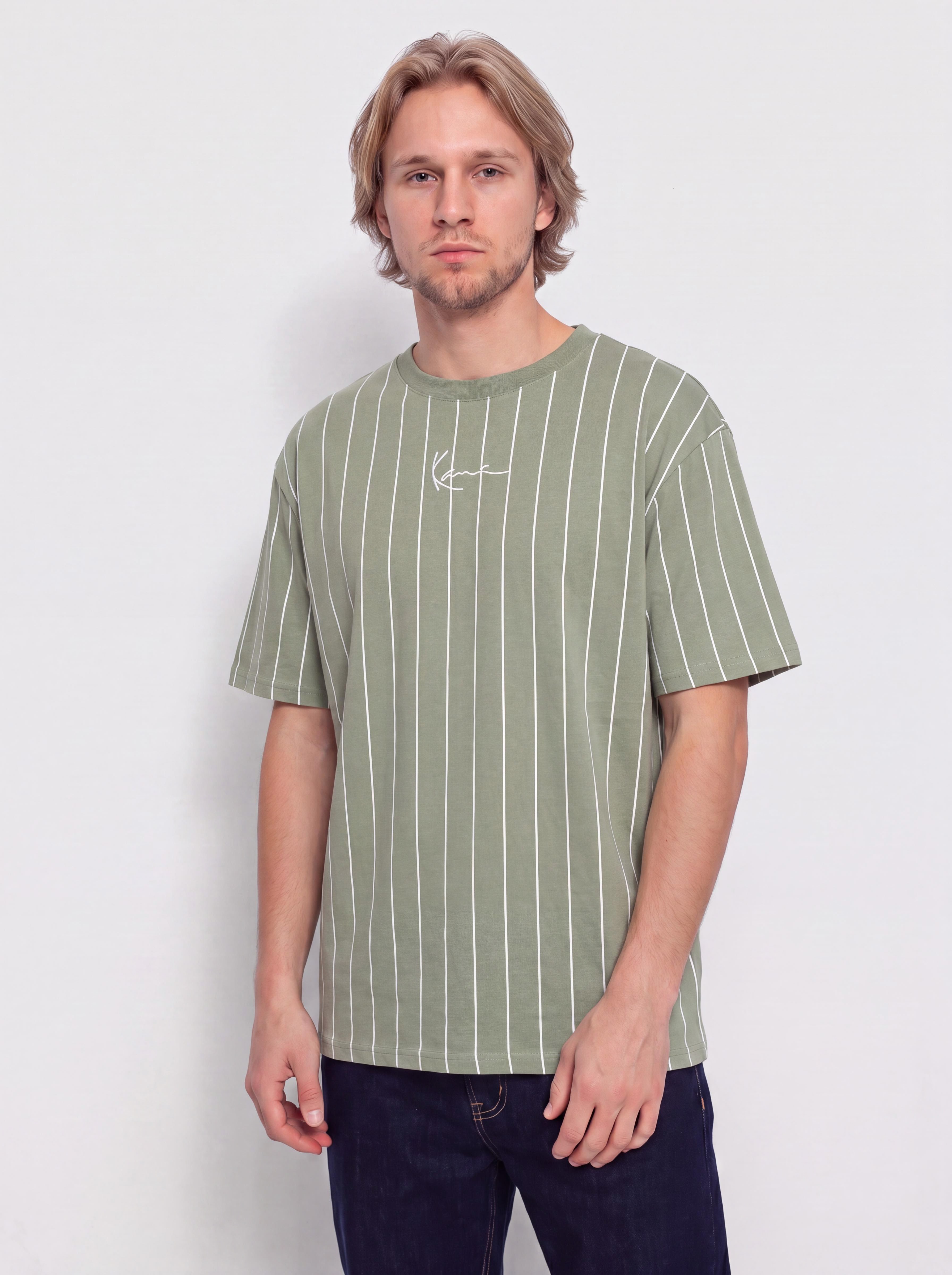 Tricou Karl Kani Small Signature Pinstripe (green)