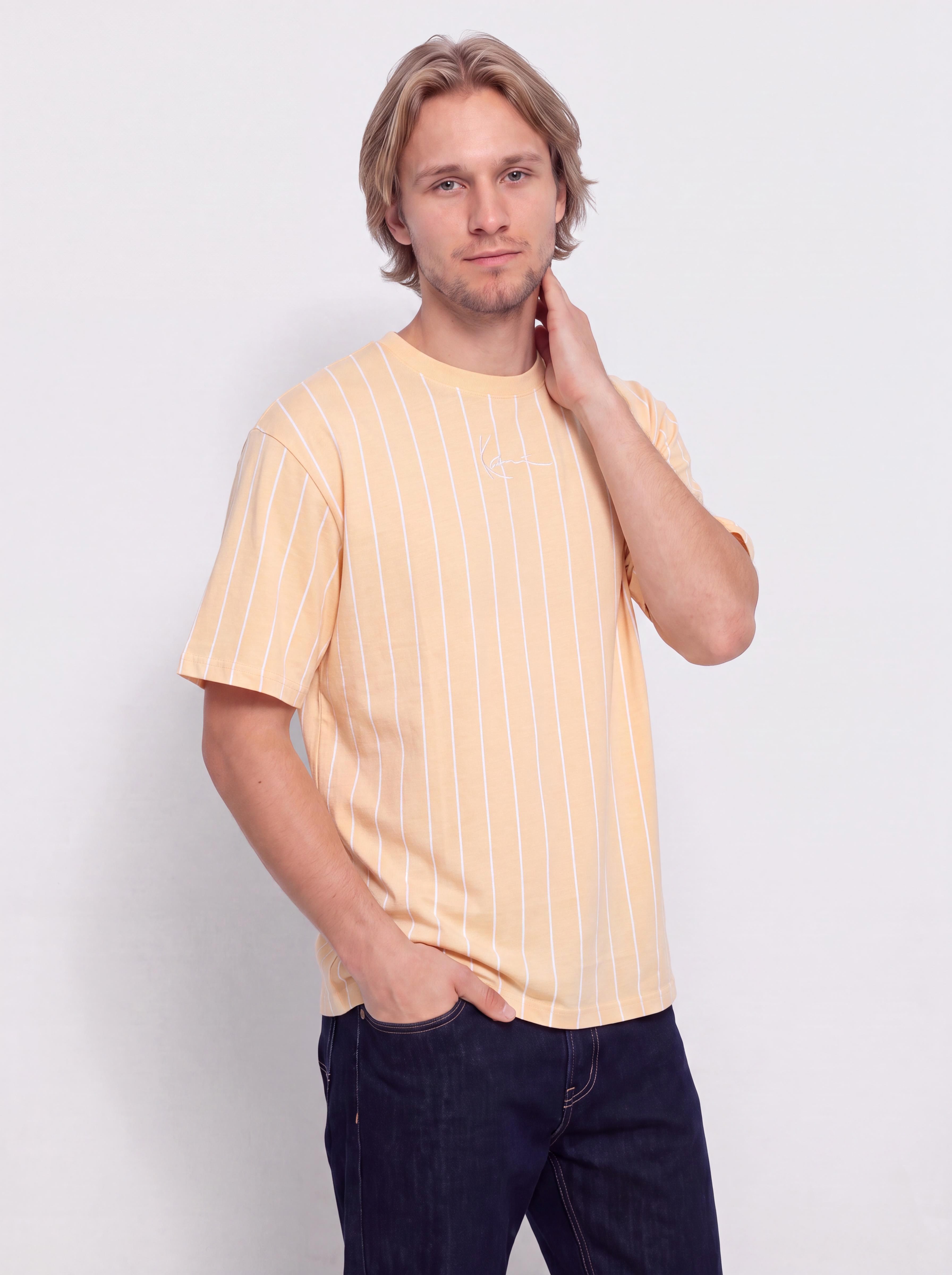 Tricou Karl Kani Small Signature Essential Pinstripe (orange)