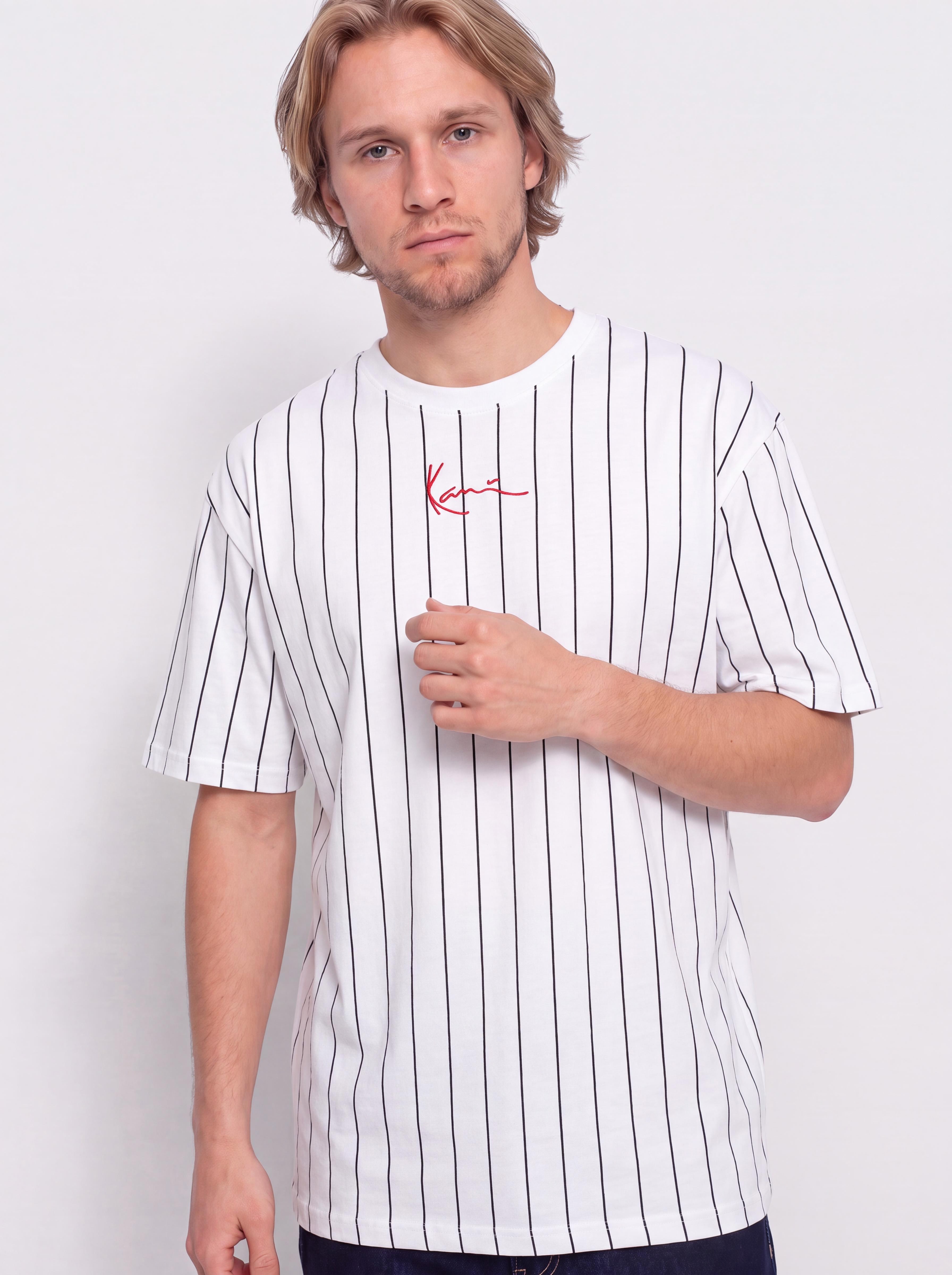 Tricou Karl Kani Small Signature Pinstripe (white/black)