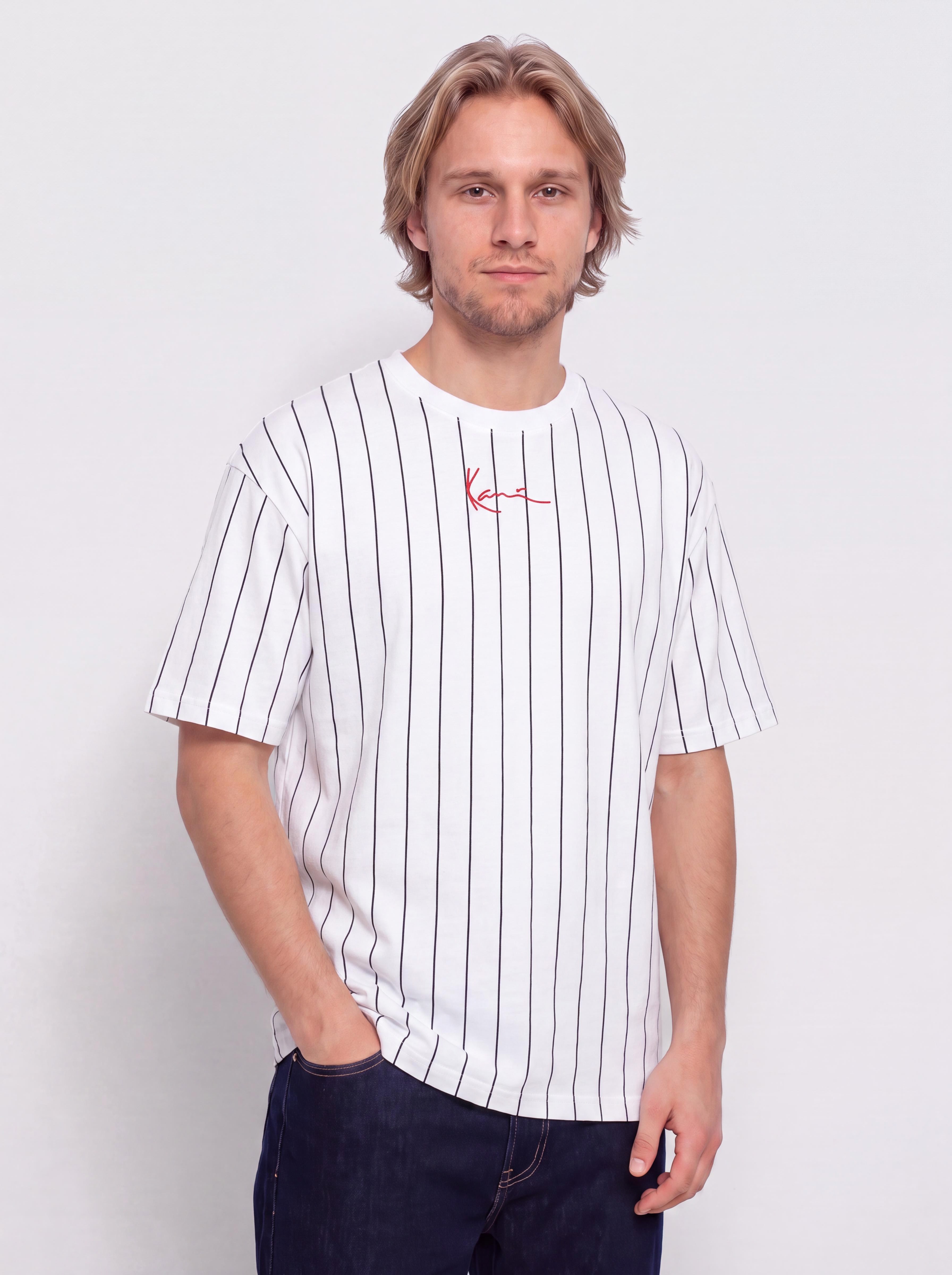 Tricou Karl Kani Small Signature Pinstripe (white/black)