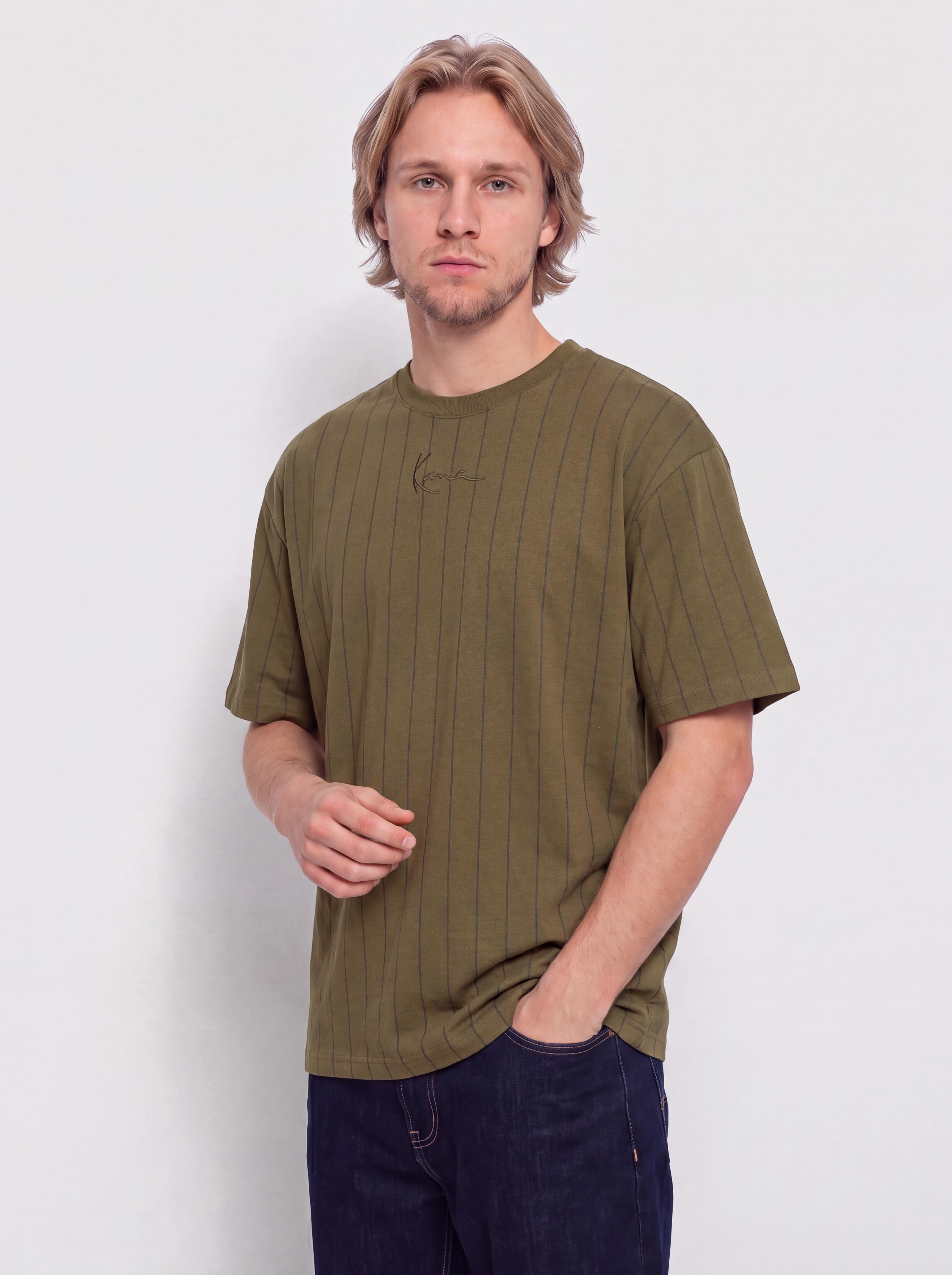Tricou Karl Kani Small Signature Essential Pinstripe (green)