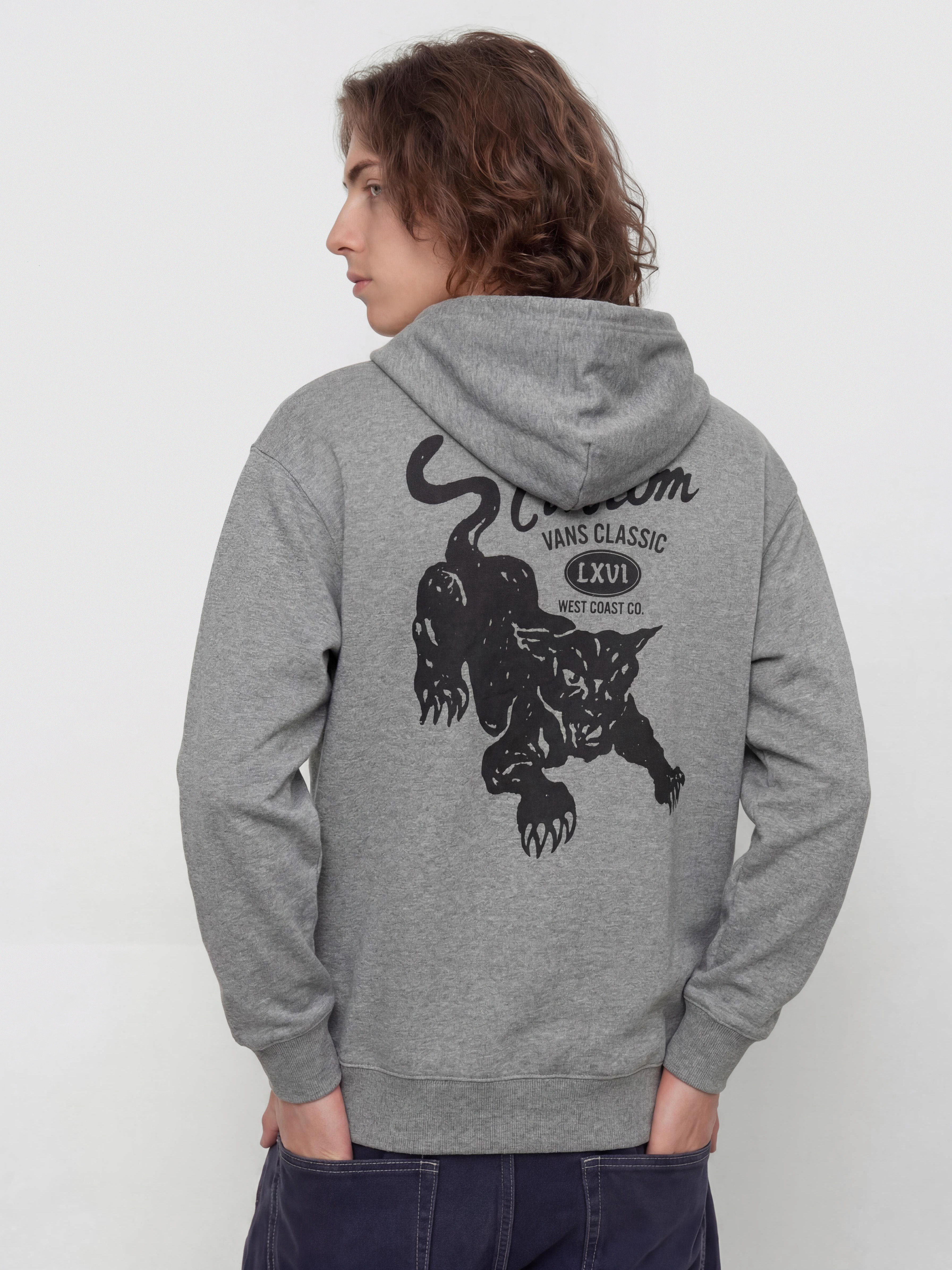 Hanorac cu glugă Vans Custom Cat HD (cement heather)