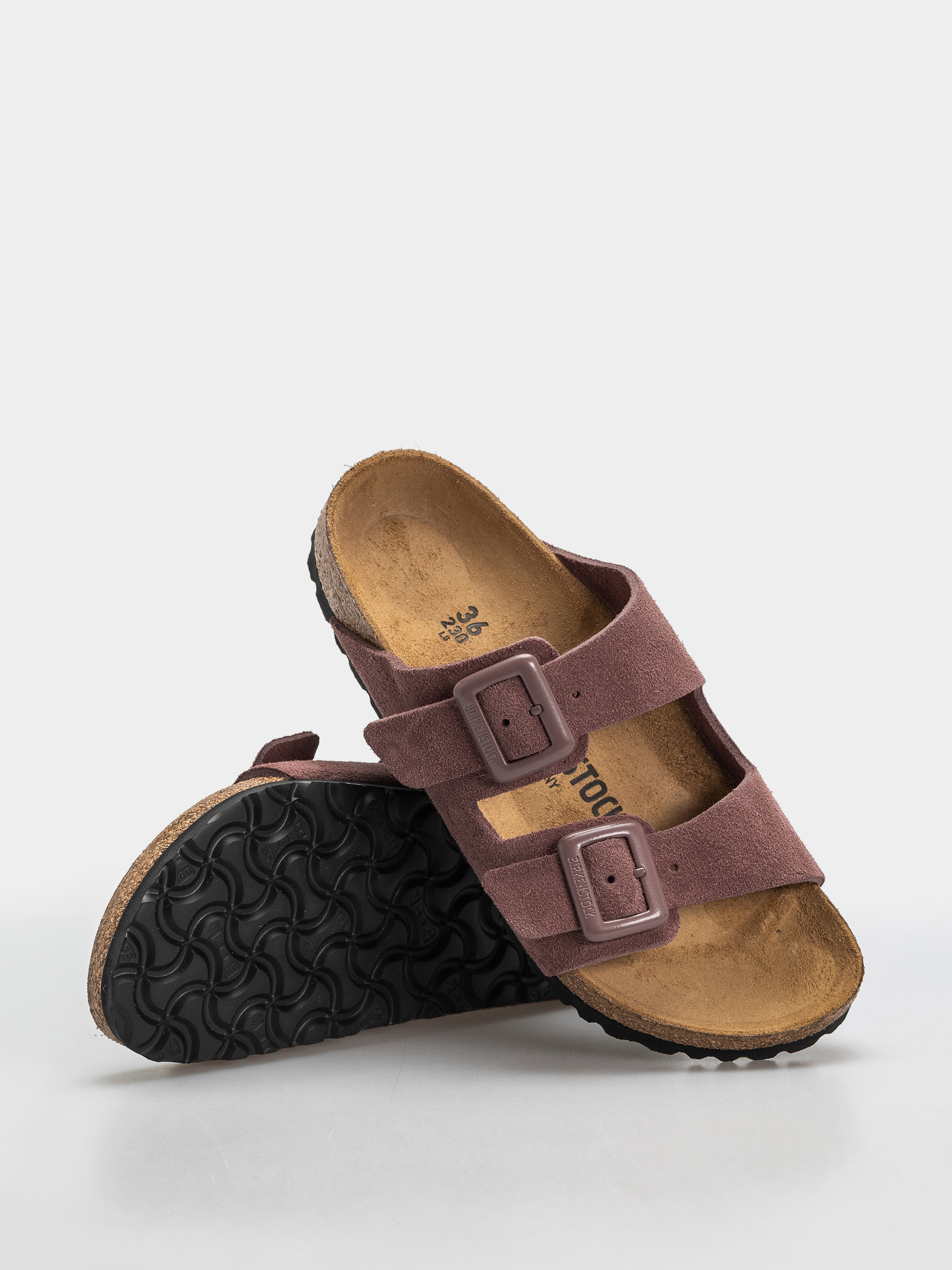 Șlapi Birkenstock Arizona Suede Leather Cushion Buckle Narrow Wmn (pepper)