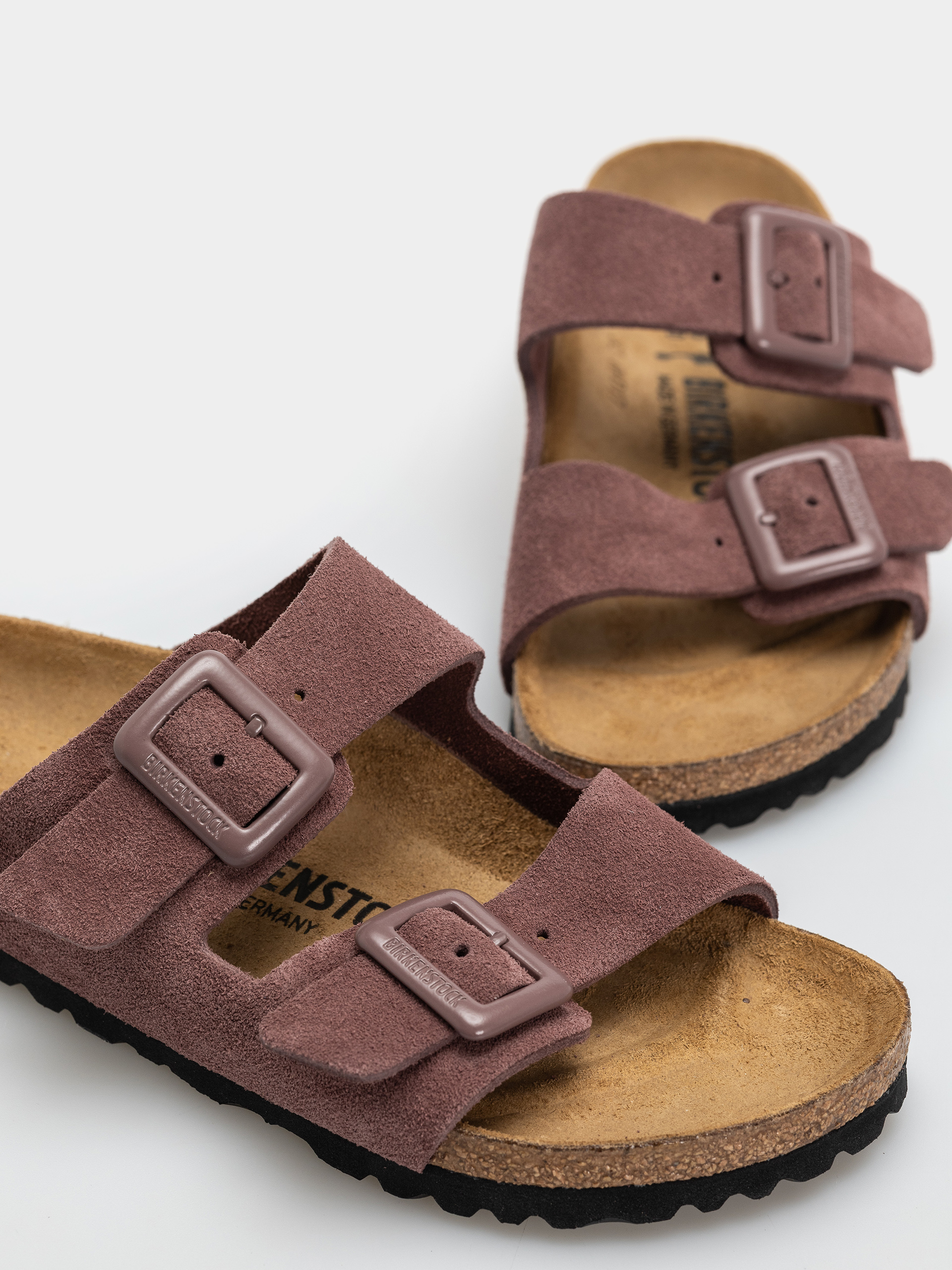 Șlapi Birkenstock Arizona Suede Leather Cushion Buckle Narrow Wmn (pepper)