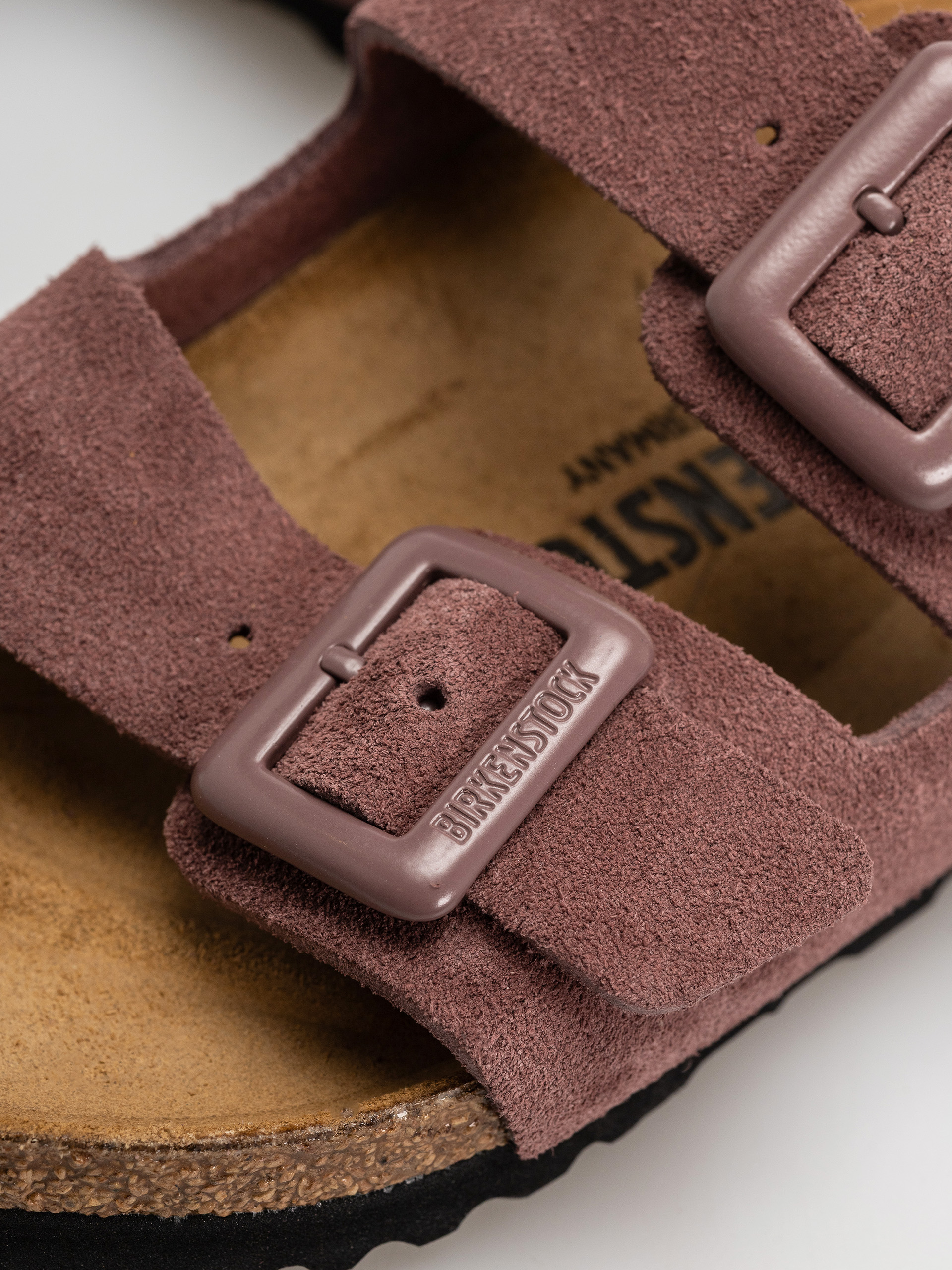 Șlapi Birkenstock Arizona Suede Leather Cushion Buckle Narrow Wmn (pepper)